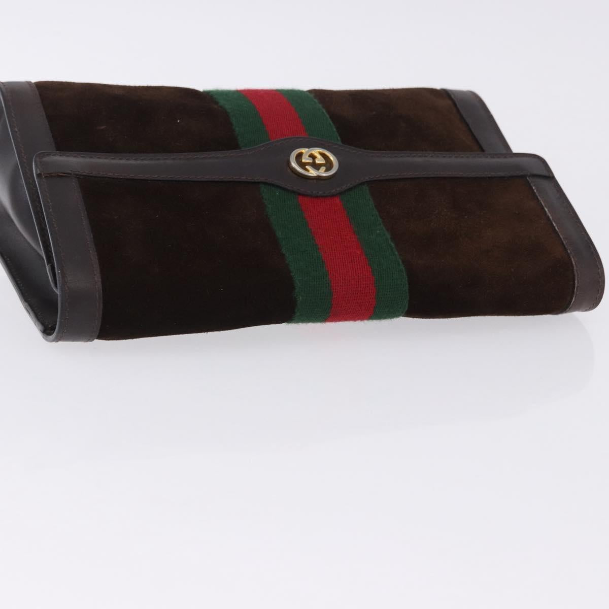 GUCCI Clutch Bag Suede Brown Gold Tone Auth 201327A