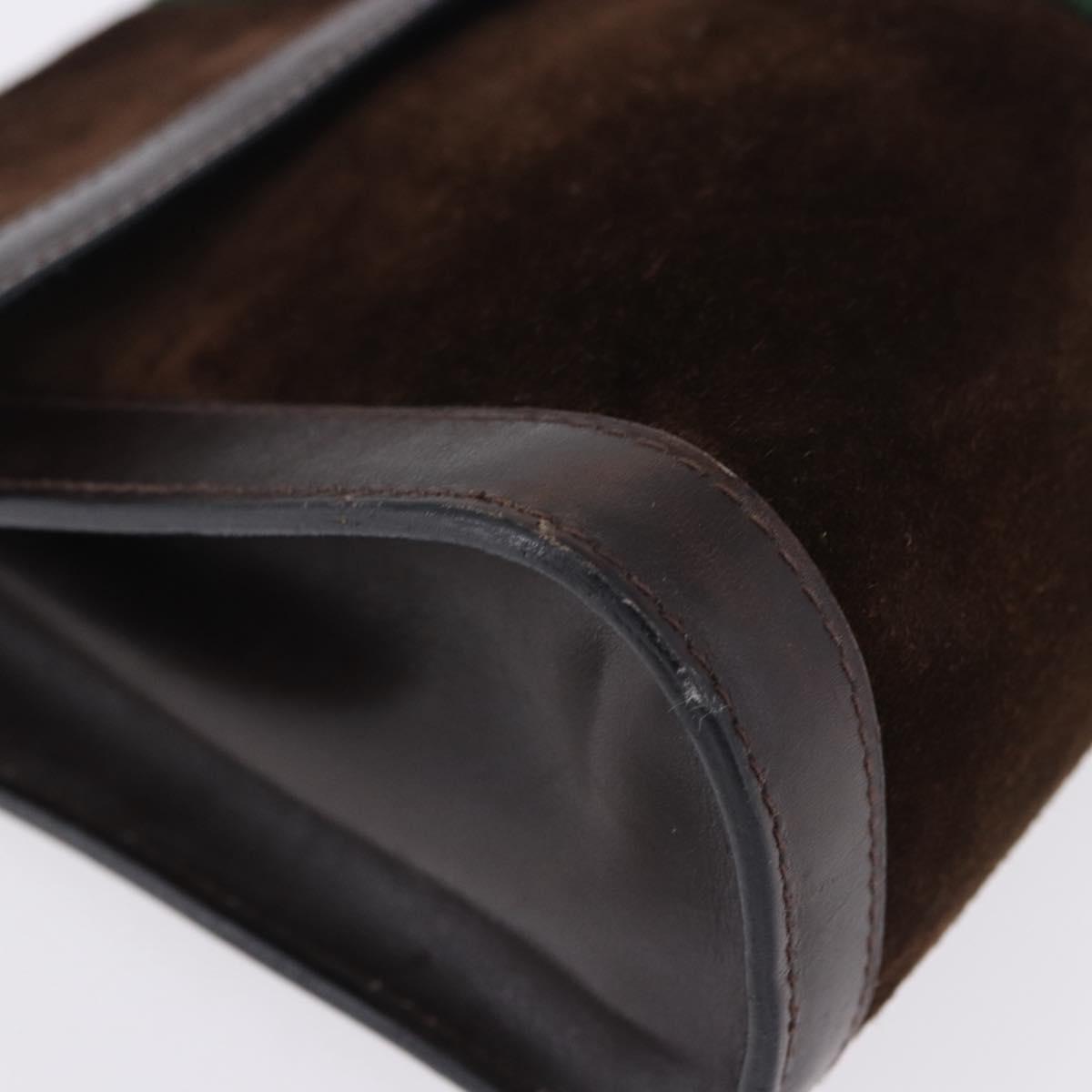 GUCCI Clutch Bag Suede Brown Gold Tone Auth 201327A