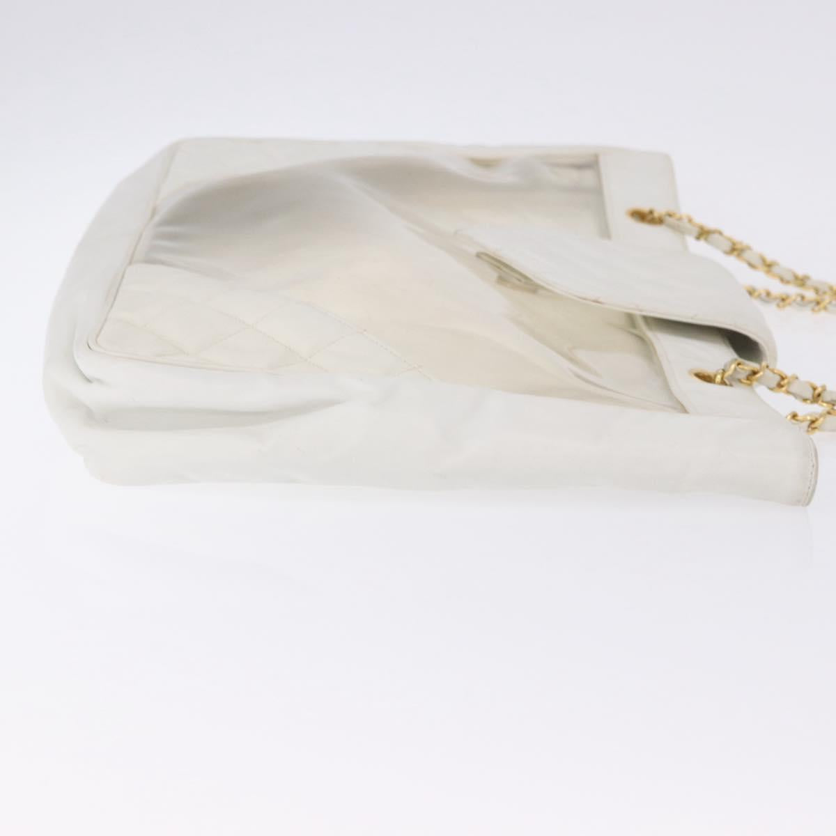 CHANEL Matelasse Chain Shoulder Bag Vinyl White Gold Tone CC Auth 201328