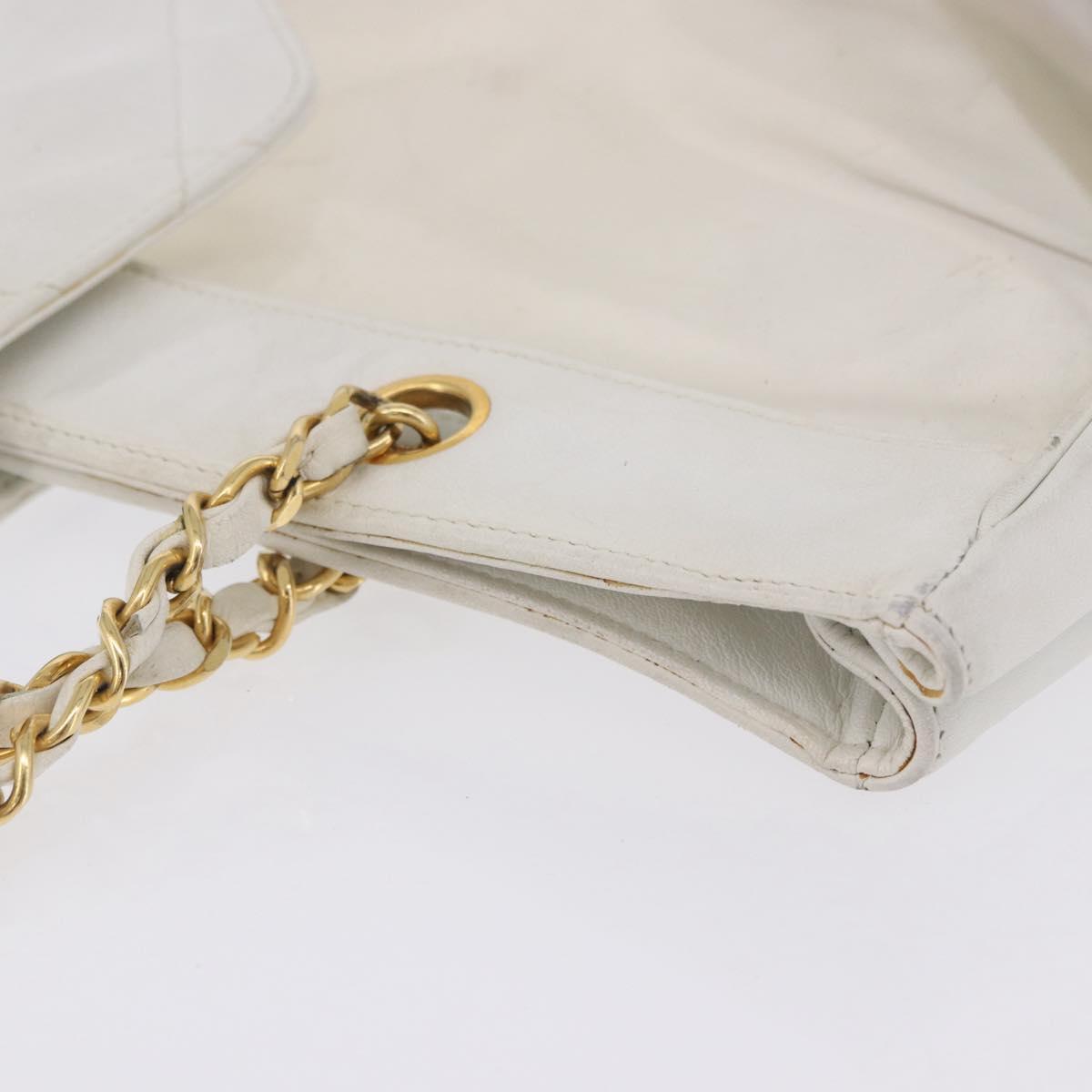 CHANEL Matelasse Chain Shoulder Bag Vinyl White Gold Tone CC Auth 201328