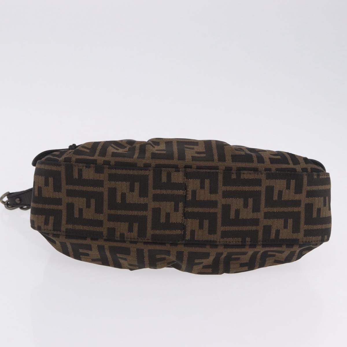 FENDI Zucca Canvas Chain Shoulder Bag Black Brown Auth 201338V