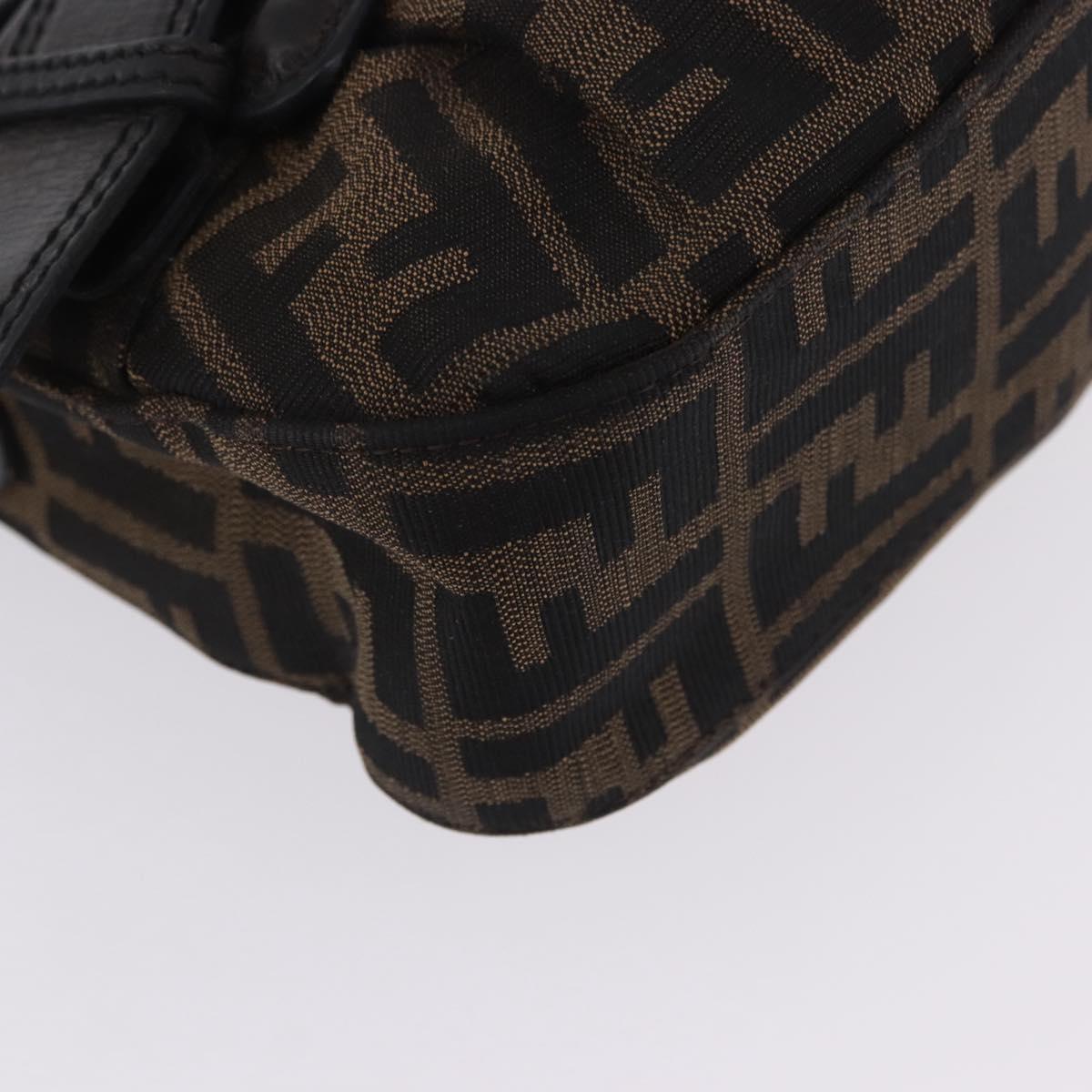 FENDI Zucca Canvas Chain Shoulder Bag Black Brown Auth 201338V