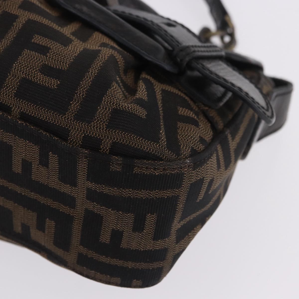FENDI Zucca Canvas Chain Shoulder Bag Black Brown Auth 201338V