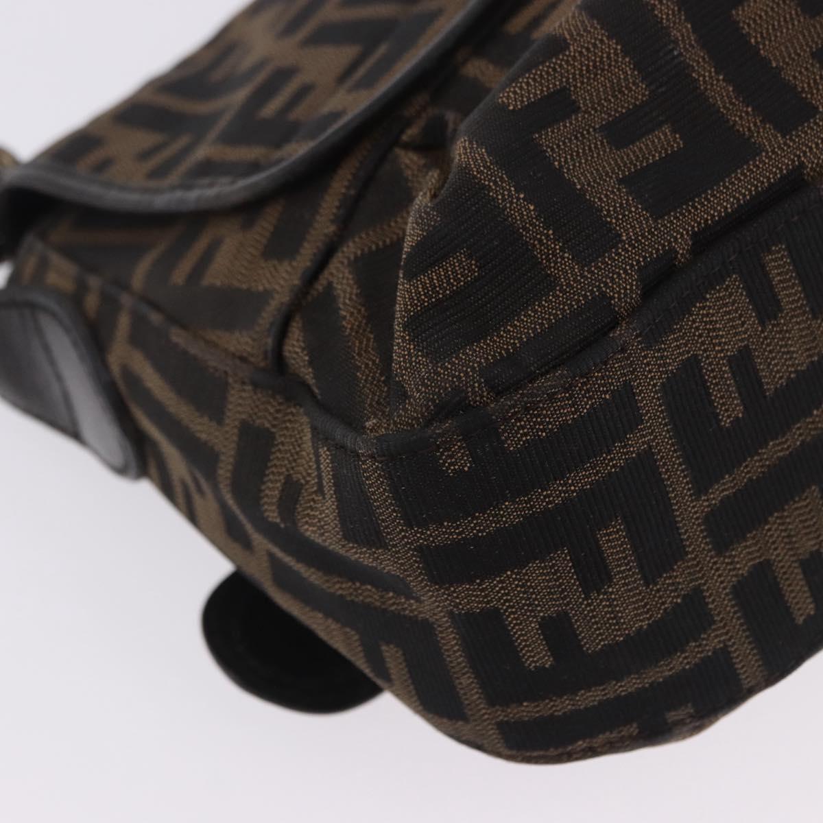 FENDI Zucca Canvas Chain Shoulder Bag Black Brown Auth 201338V