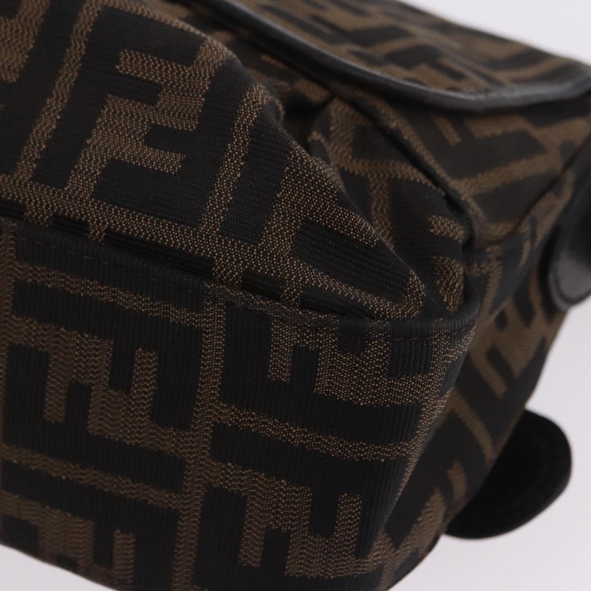 FENDI Zucca Canvas Chain Shoulder Bag Black Brown Auth 201338V