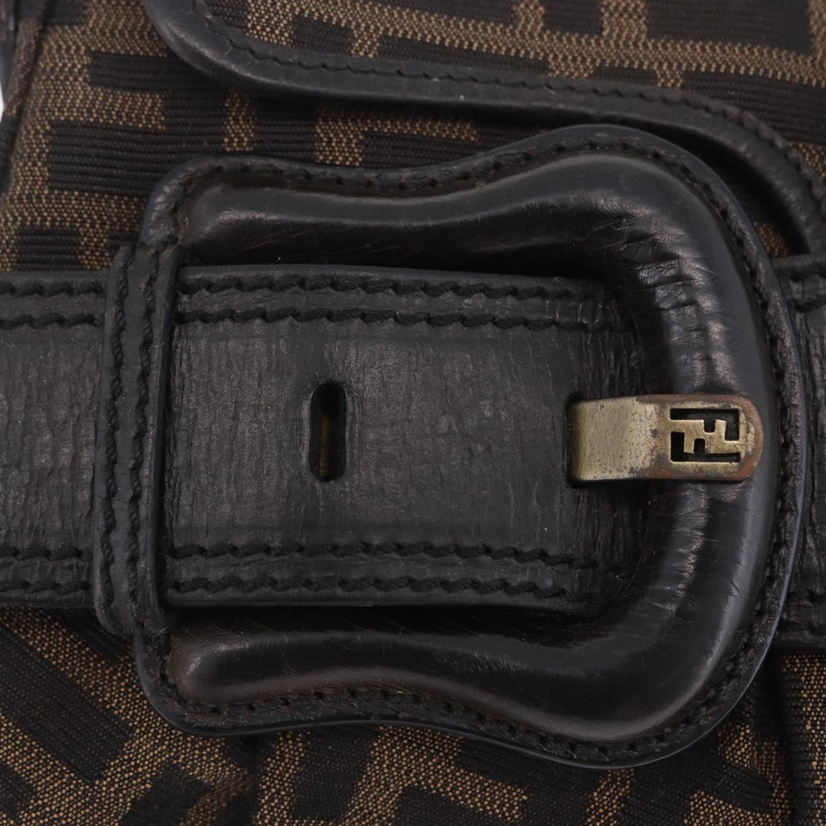 FENDI Zucca Canvas Chain Shoulder Bag Black Brown Auth 201338V