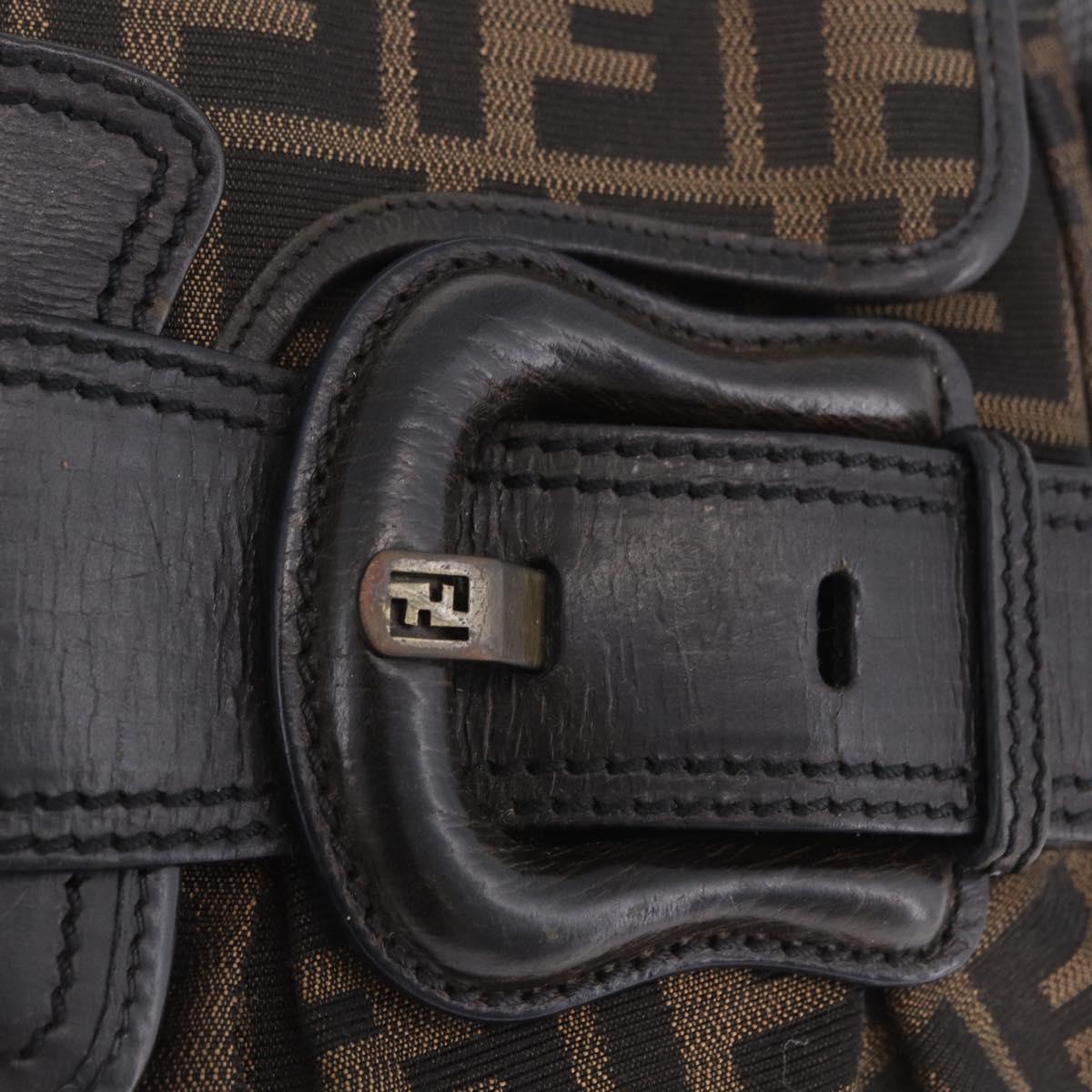 FENDI Zucca Canvas Chain Shoulder Bag Black Brown Auth 201338V