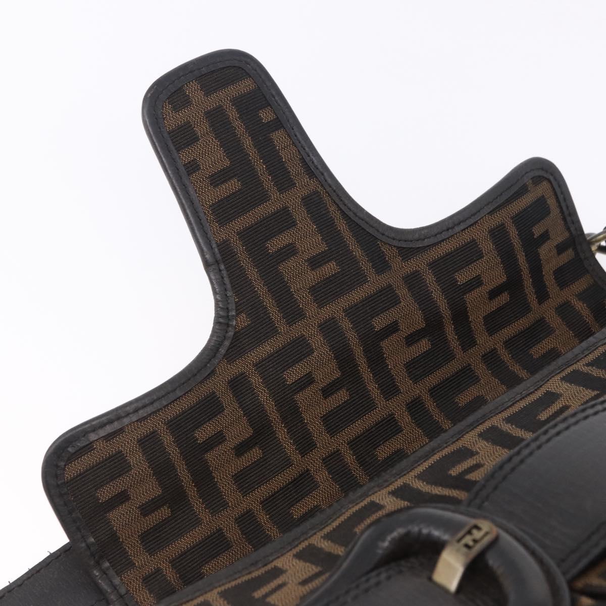 FENDI Zucca Canvas Chain Shoulder Bag Black Brown Auth 201338V