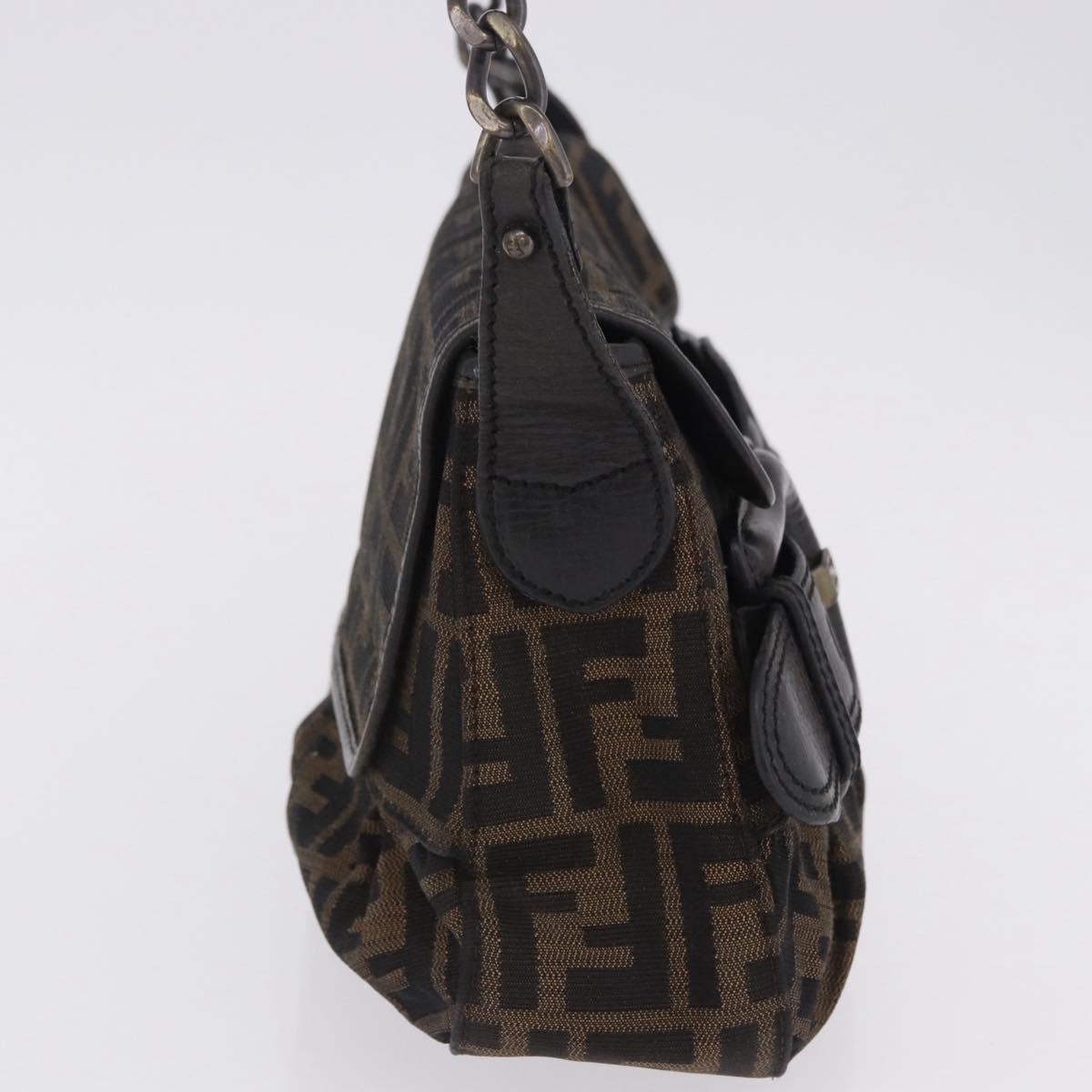 FENDI Zucca Canvas Chain Shoulder Bag Black Brown Auth 201338V