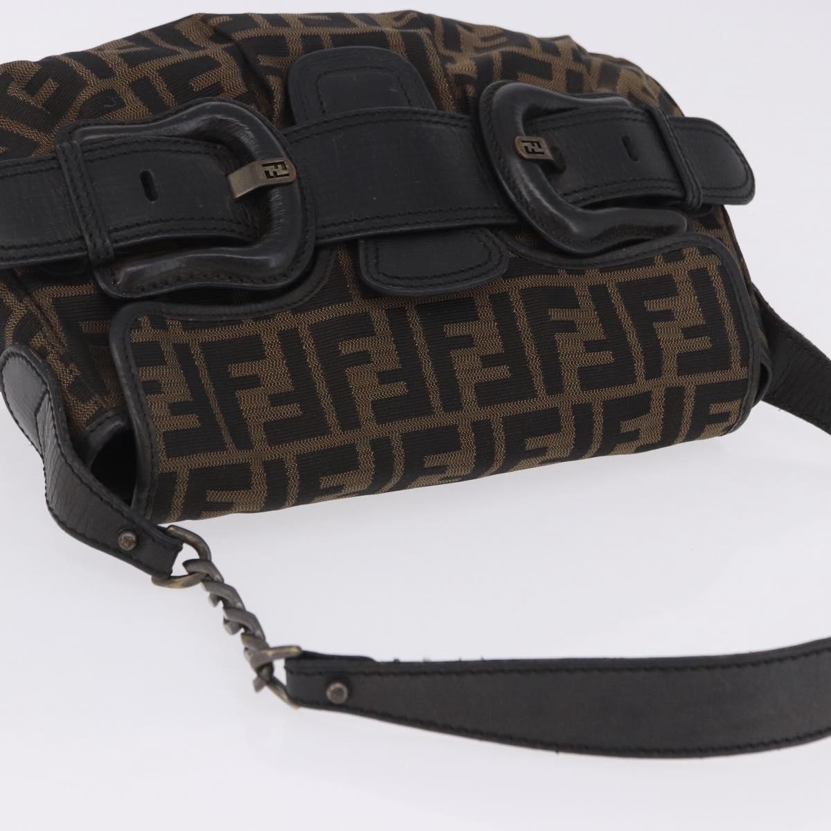 FENDI Zucca Canvas Chain Shoulder Bag Black Brown Auth 201338V