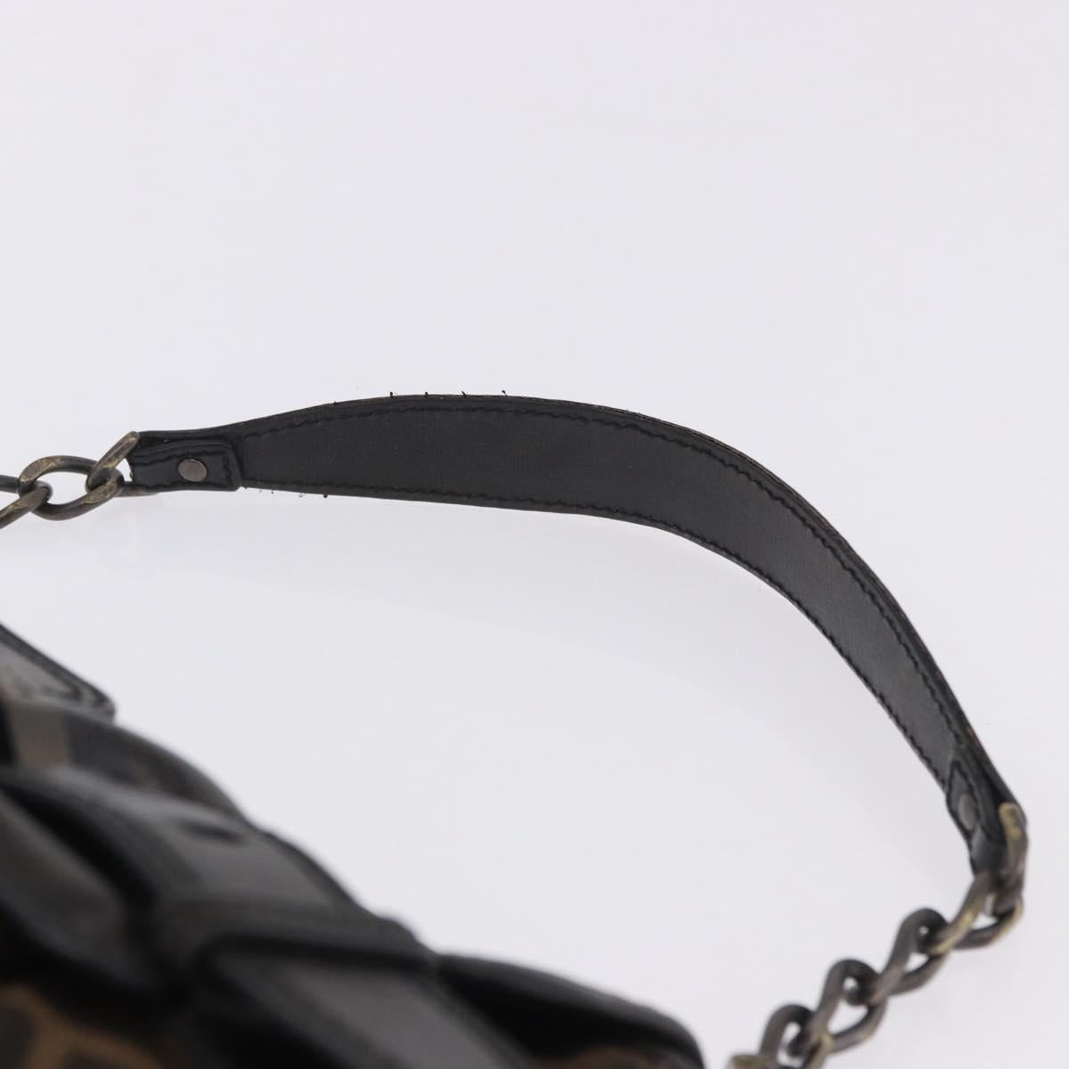 FENDI Zucca Canvas Chain Shoulder Bag Black Brown Auth 201338V