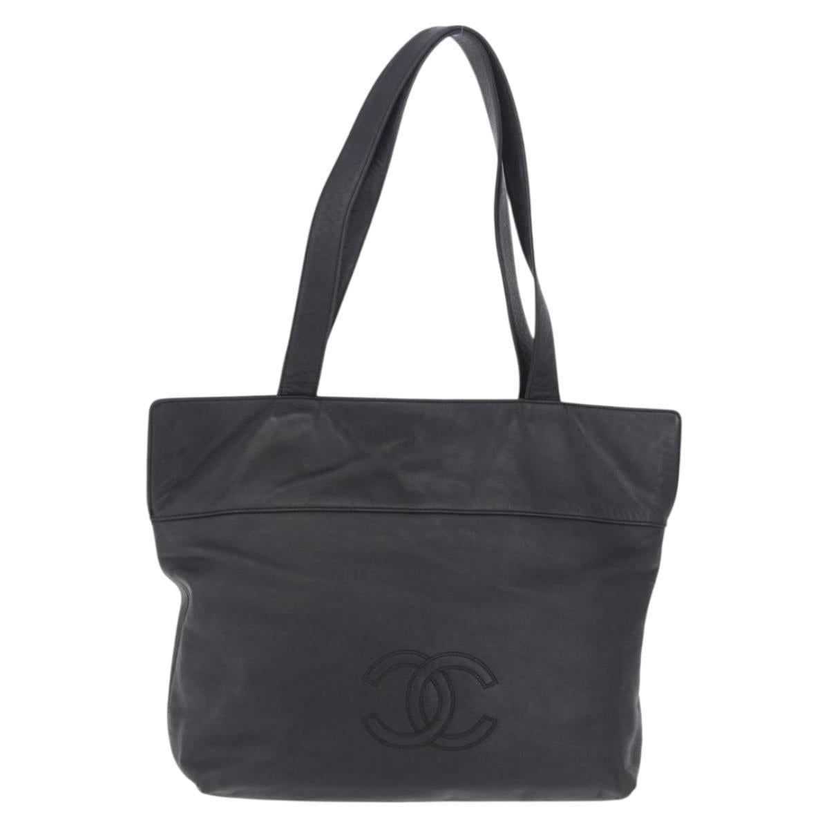 CHANEL Tote Bag Lamb Skin Black CC Auth 201339A