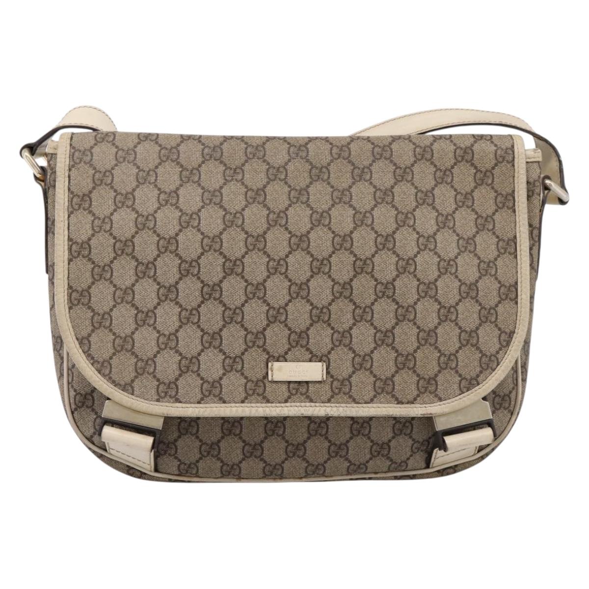 GUCCI GG Supreme Shoulder Bag PVC Beige Silver 201732 Auth 201340