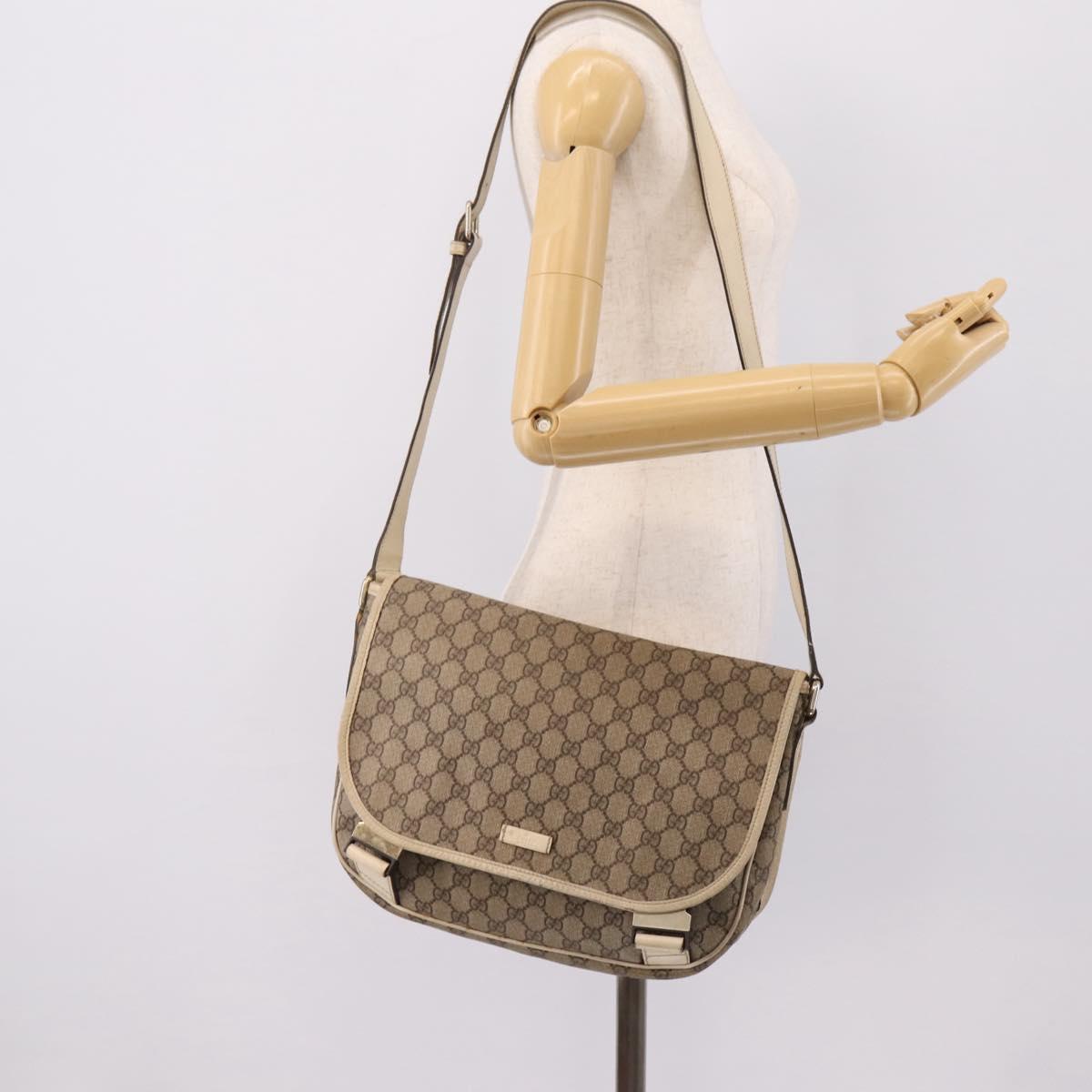 GUCCI GG Supreme Shoulder Bag PVC Beige Silver 201732 Auth 201340