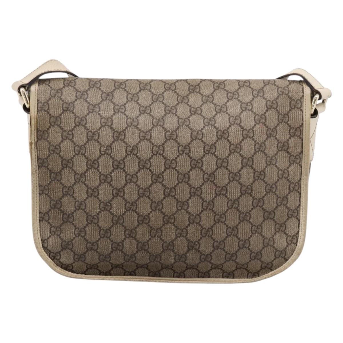GUCCI GG Supreme Shoulder Bag PVC Beige Silver 201732 Auth 201340