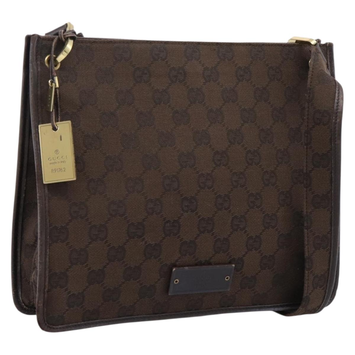 GUCCI GG Canvas Shoulder Bag Brown Gold 91762 Auth 201343