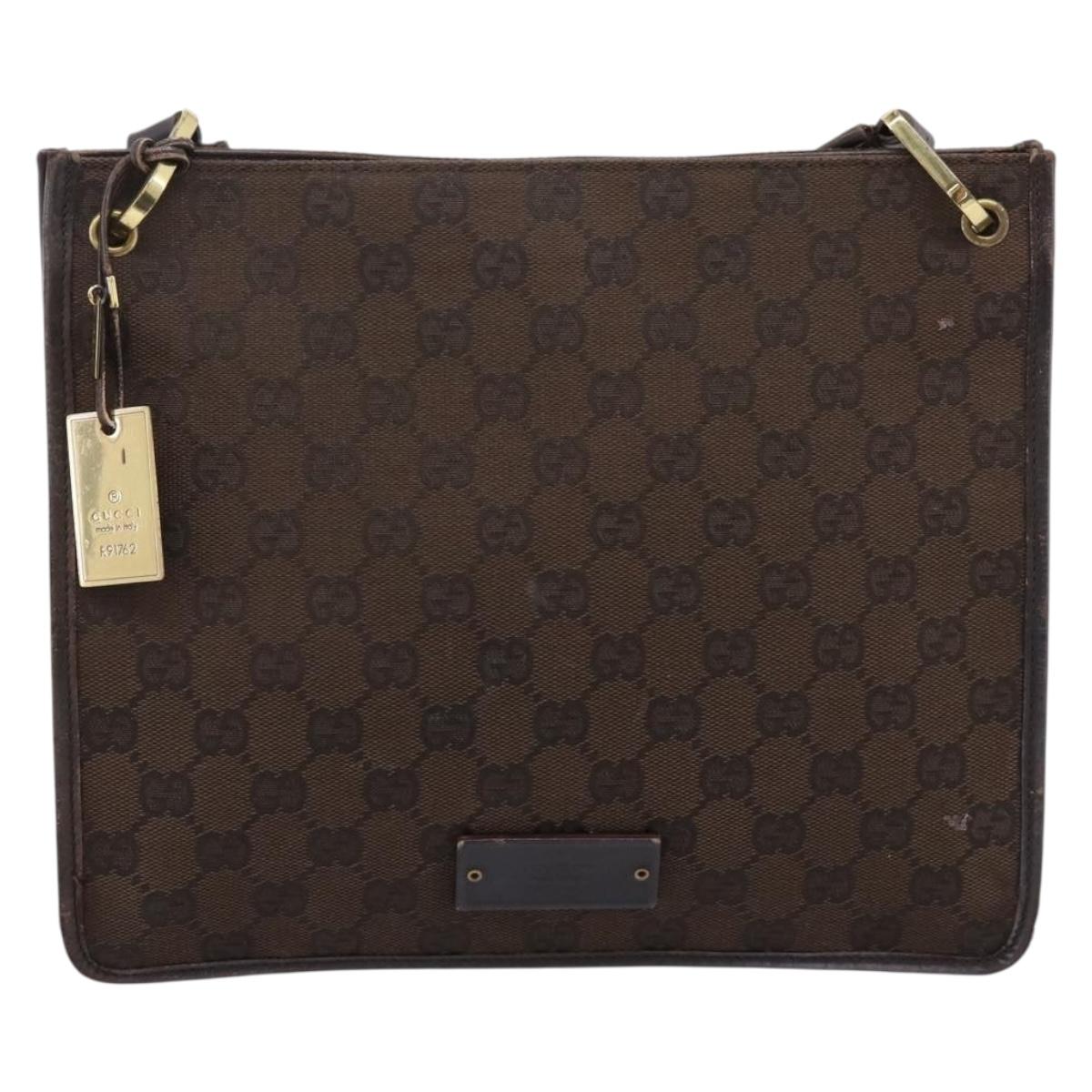 GUCCI GG Canvas Shoulder Bag Brown Gold 91762 Auth 201343