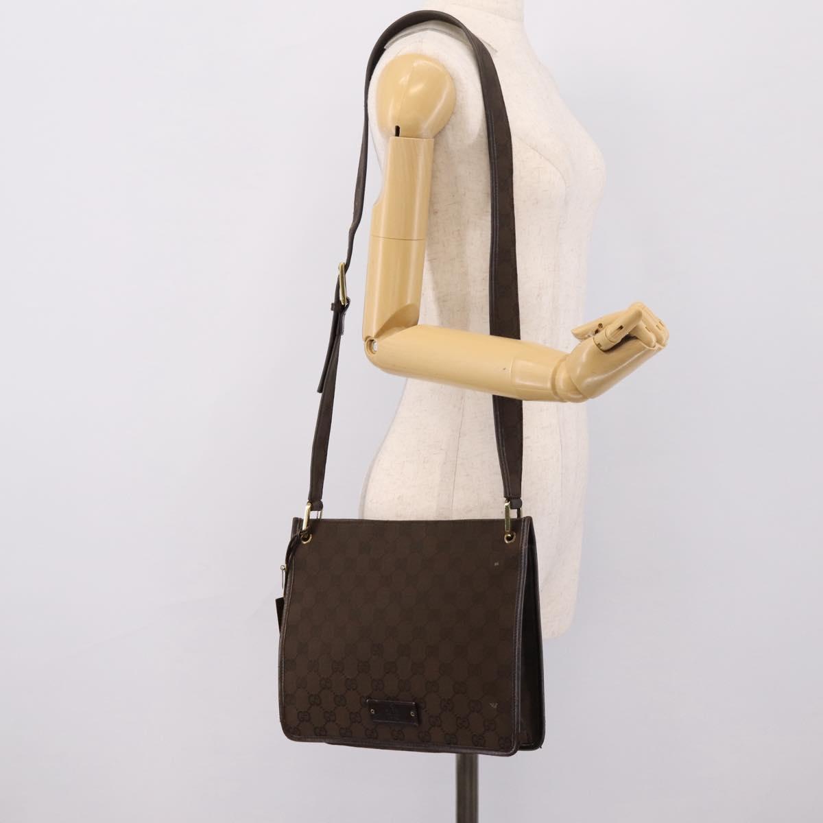 GUCCI GG Canvas Shoulder Bag Brown Gold 91762 Auth 201343