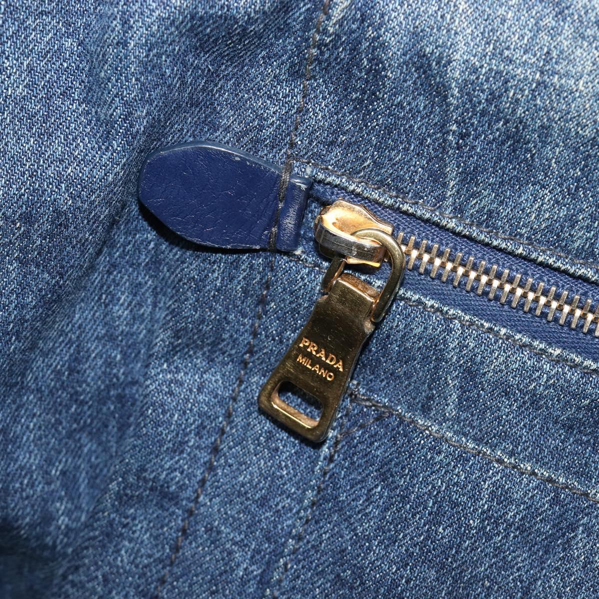 PRADA Canapa MM Hand Bag Denim Blue Gold Auth 201344