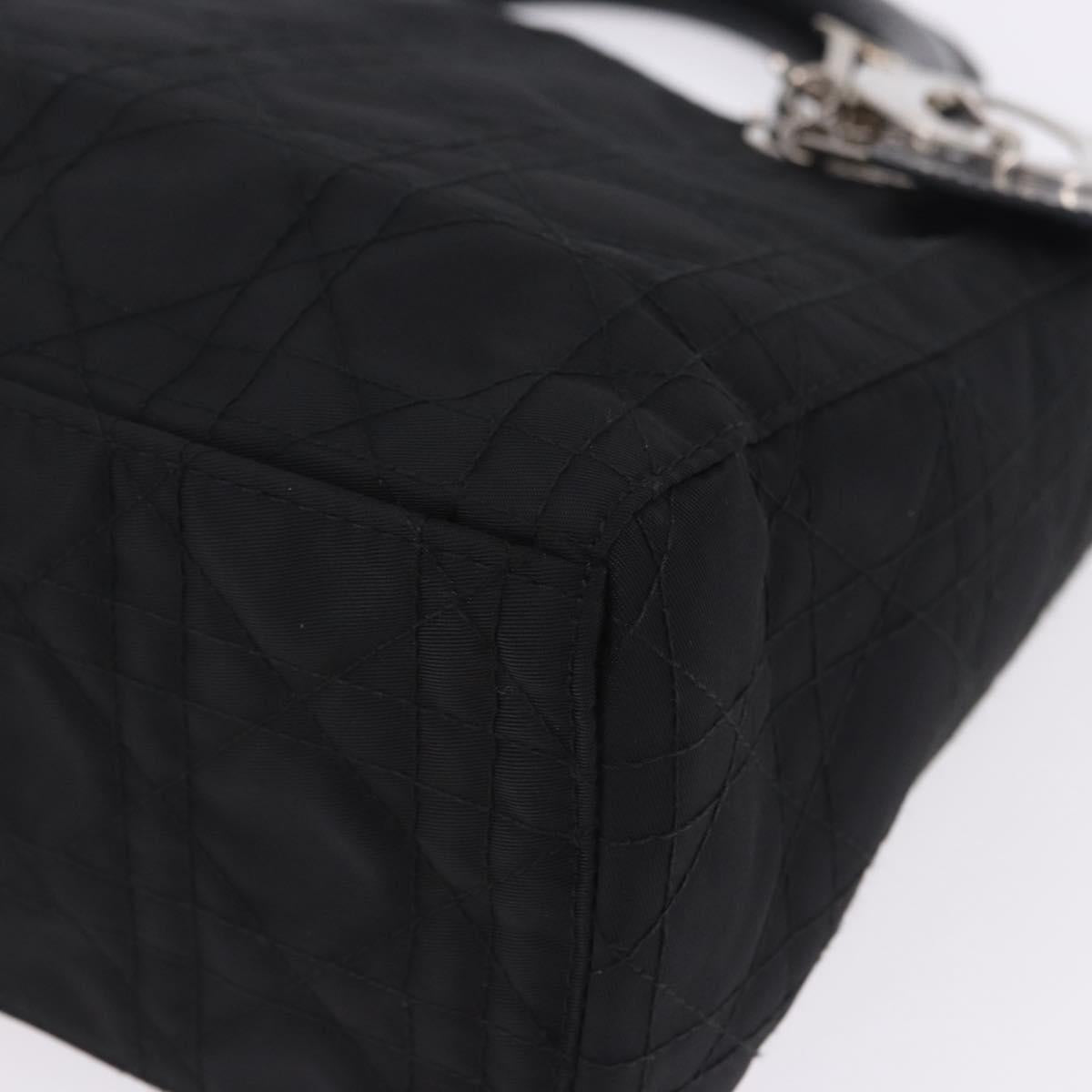 Christian Dior Lady Dior Canage Hand Bag Nylon Black Silver Auth 201347