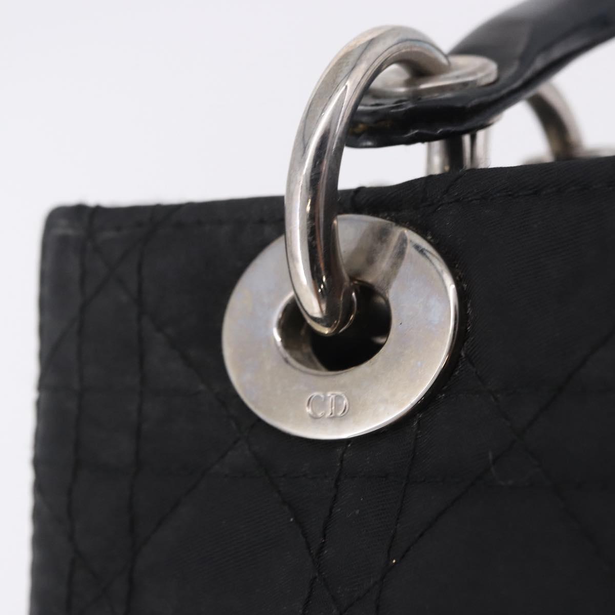 Christian Dior Lady Dior Canage Hand Bag Nylon Black Silver Auth 201347