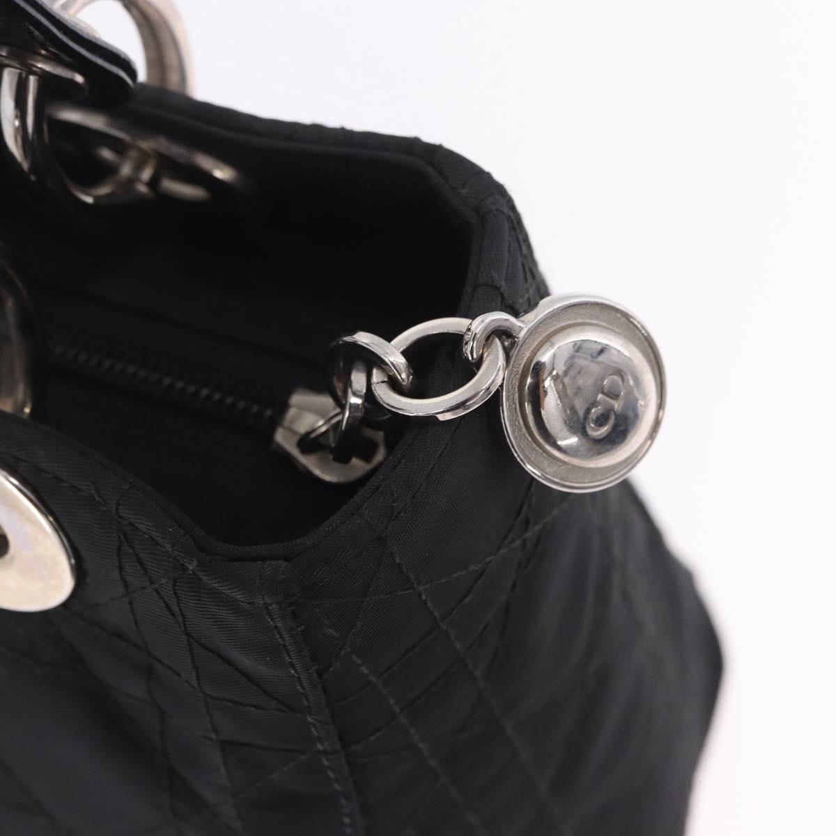Christian Dior Lady Dior Canage Hand Bag Nylon Black Silver Auth 201347