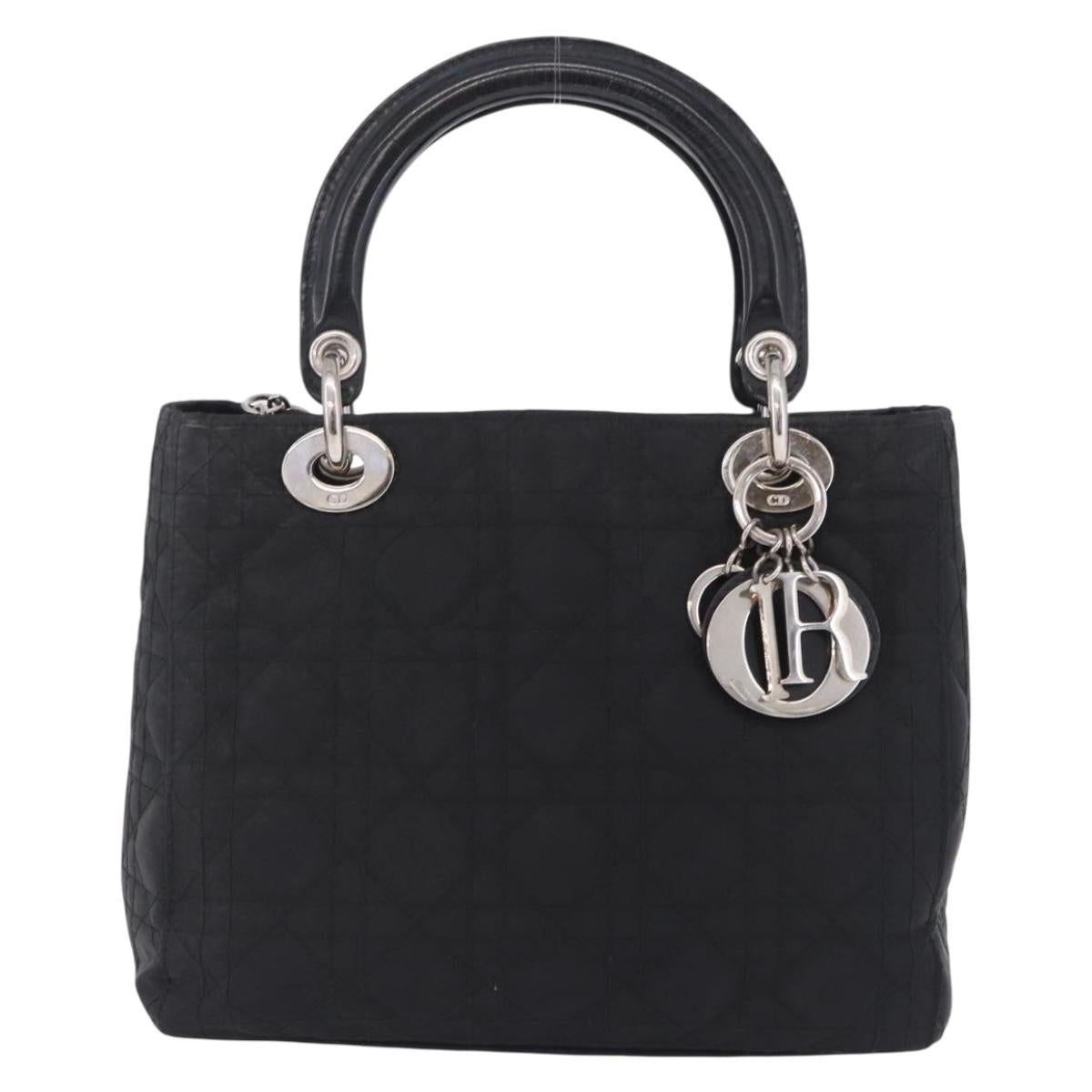 Christian Dior Lady Dior Canage Hand Bag Nylon Black Silver Auth 201347