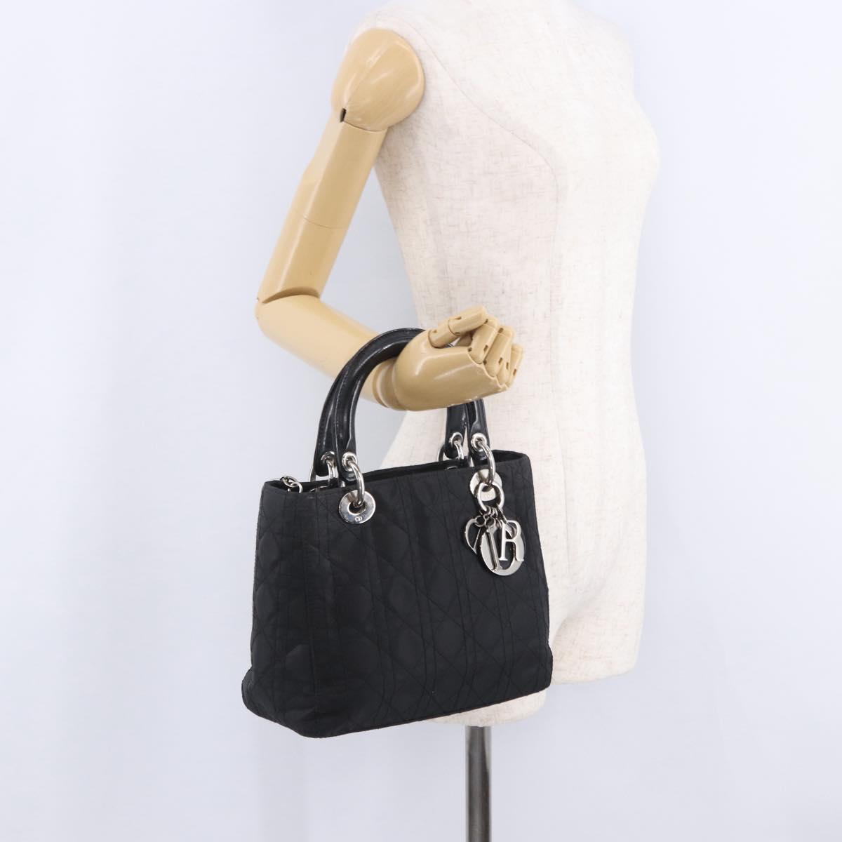 Christian Dior Lady Dior Canage Hand Bag Nylon Black Silver Auth 201347