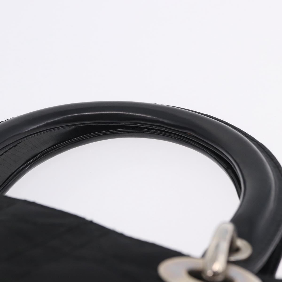 Christian Dior Lady Dior Canage Hand Bag Nylon Black Silver Auth 201347