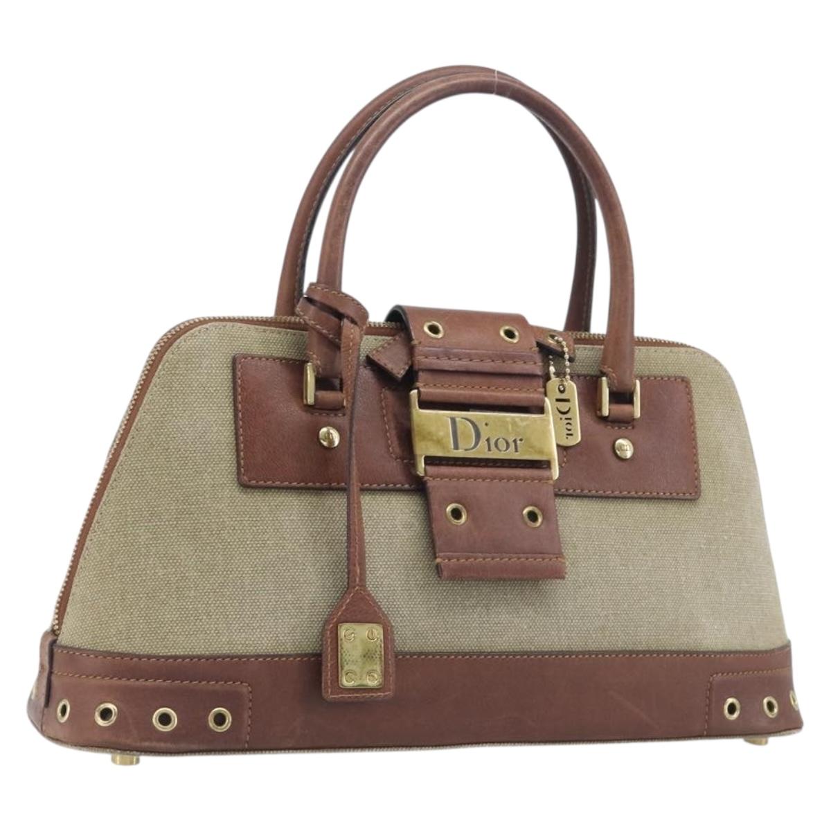 Christian Dior Straight Chic Hand Bag Canvas Beige Gold Auth 201348