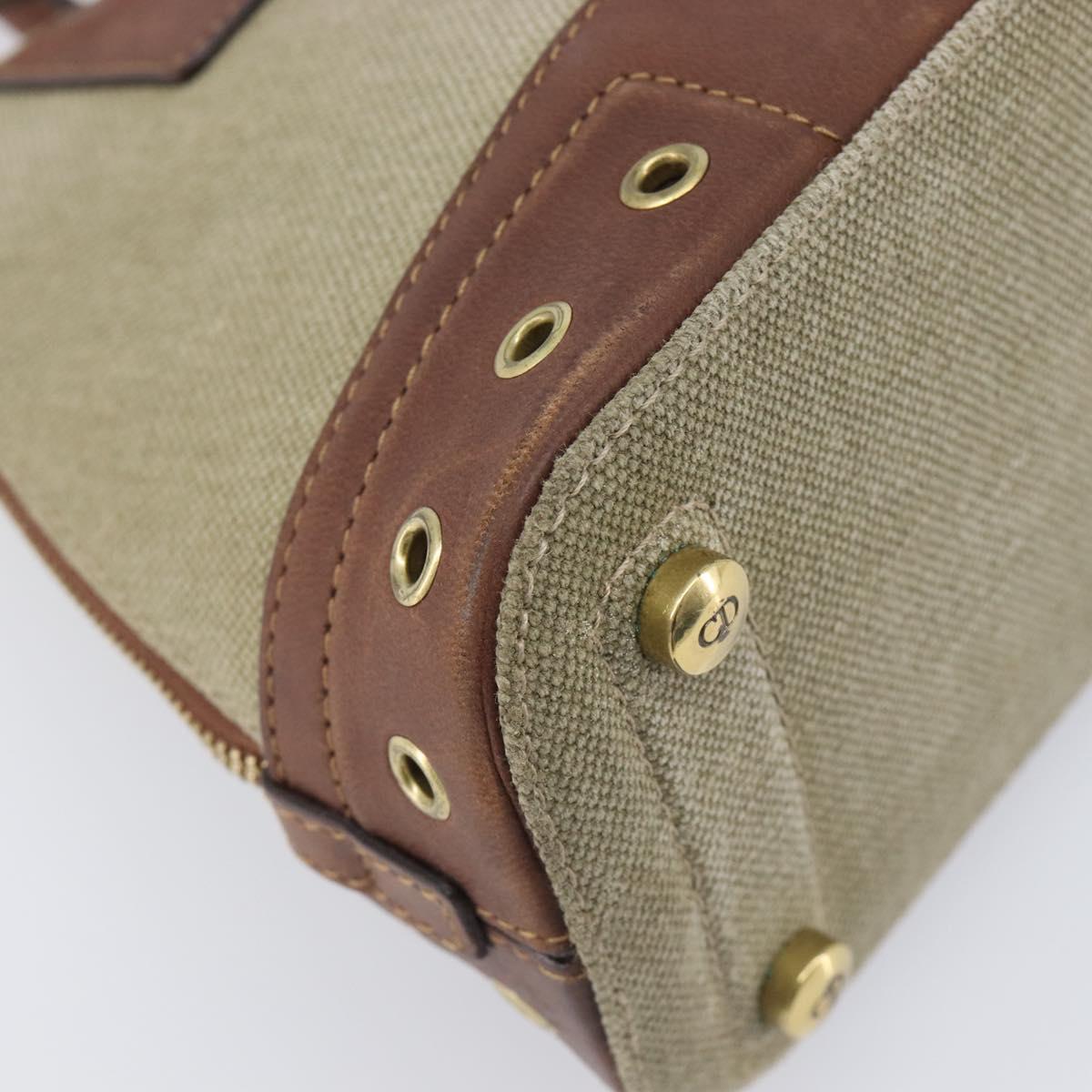 Christian Dior Straight Chic Hand Bag Canvas Beige Gold Auth 201348