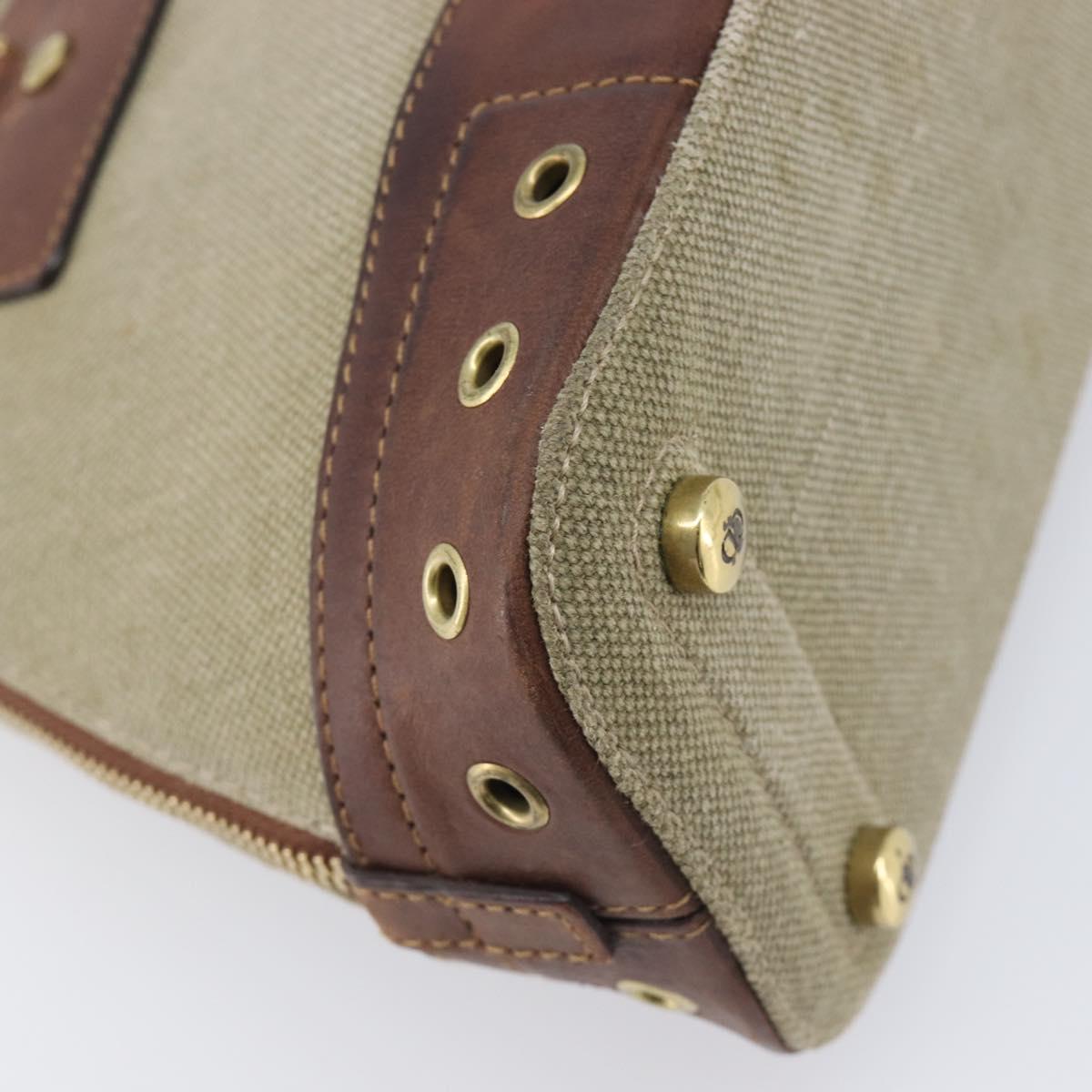 Christian Dior Straight Chic Hand Bag Canvas Beige Gold Auth 201348