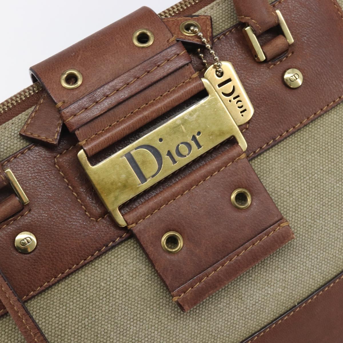 Christian Dior Straight Chic Hand Bag Canvas Beige Gold Auth 201348
