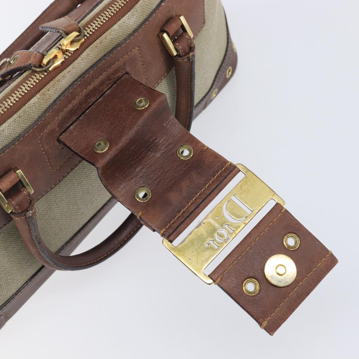Christian Dior Straight Chic Hand Bag Canvas Beige Gold Auth 201348