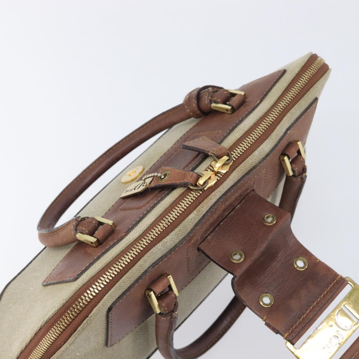 Christian Dior Straight Chic Hand Bag Canvas Beige Gold Auth 201348