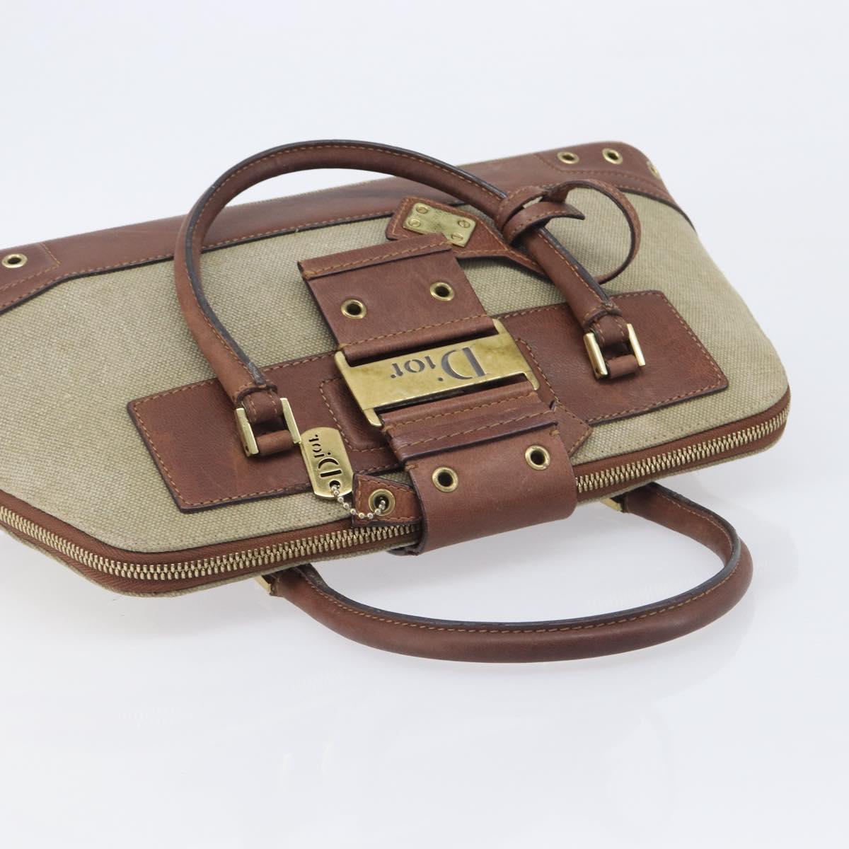 Christian Dior Straight Chic Hand Bag Canvas Beige Gold Auth 201348