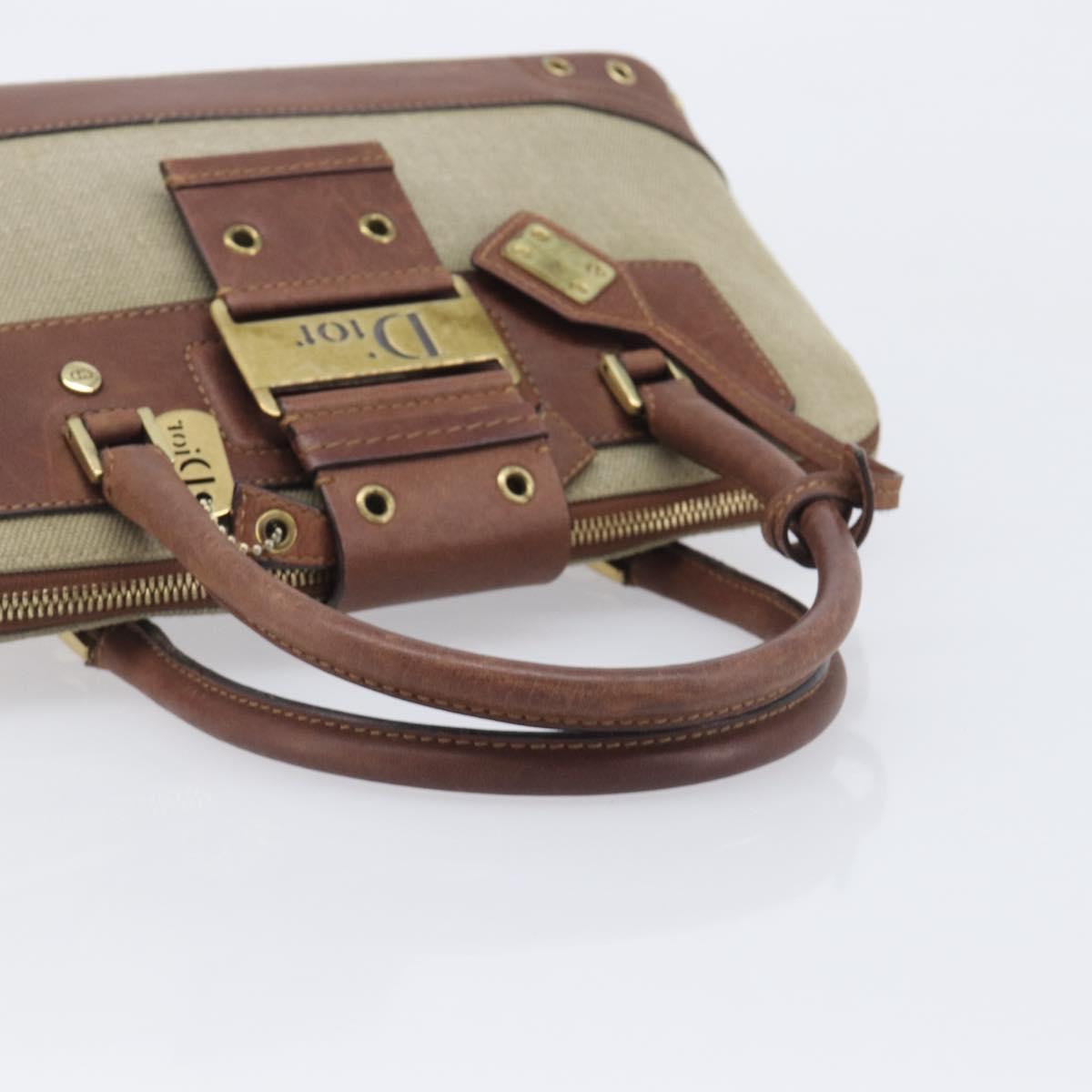 Christian Dior Straight Chic Hand Bag Canvas Beige Gold Auth 201348