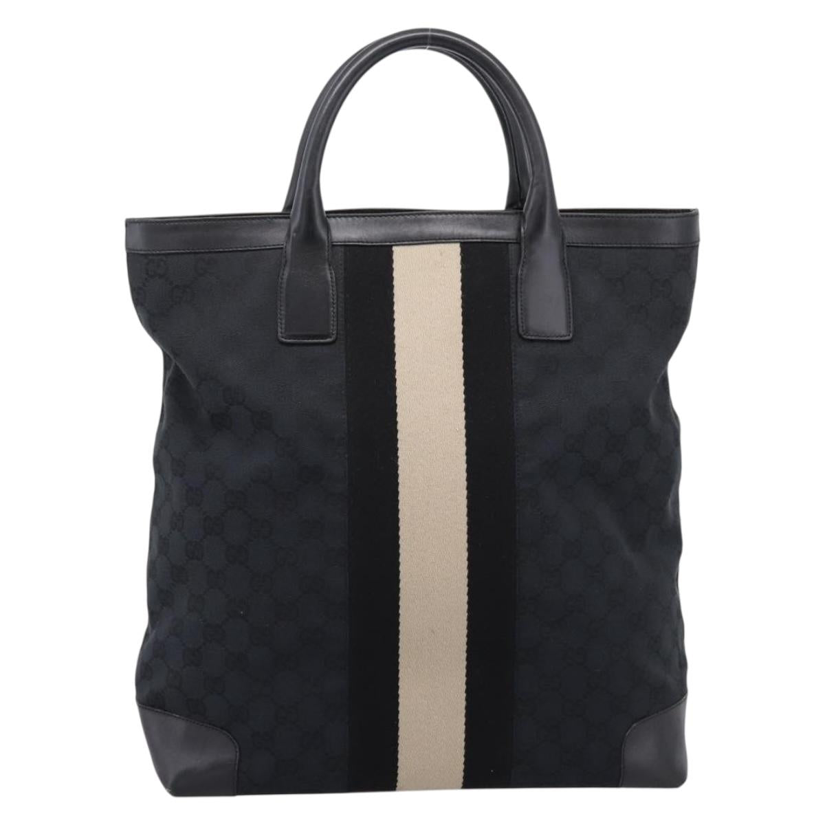 GUCCI GG Canvas Hand Bag Black Silver 002 1093 3444 Auth 201351