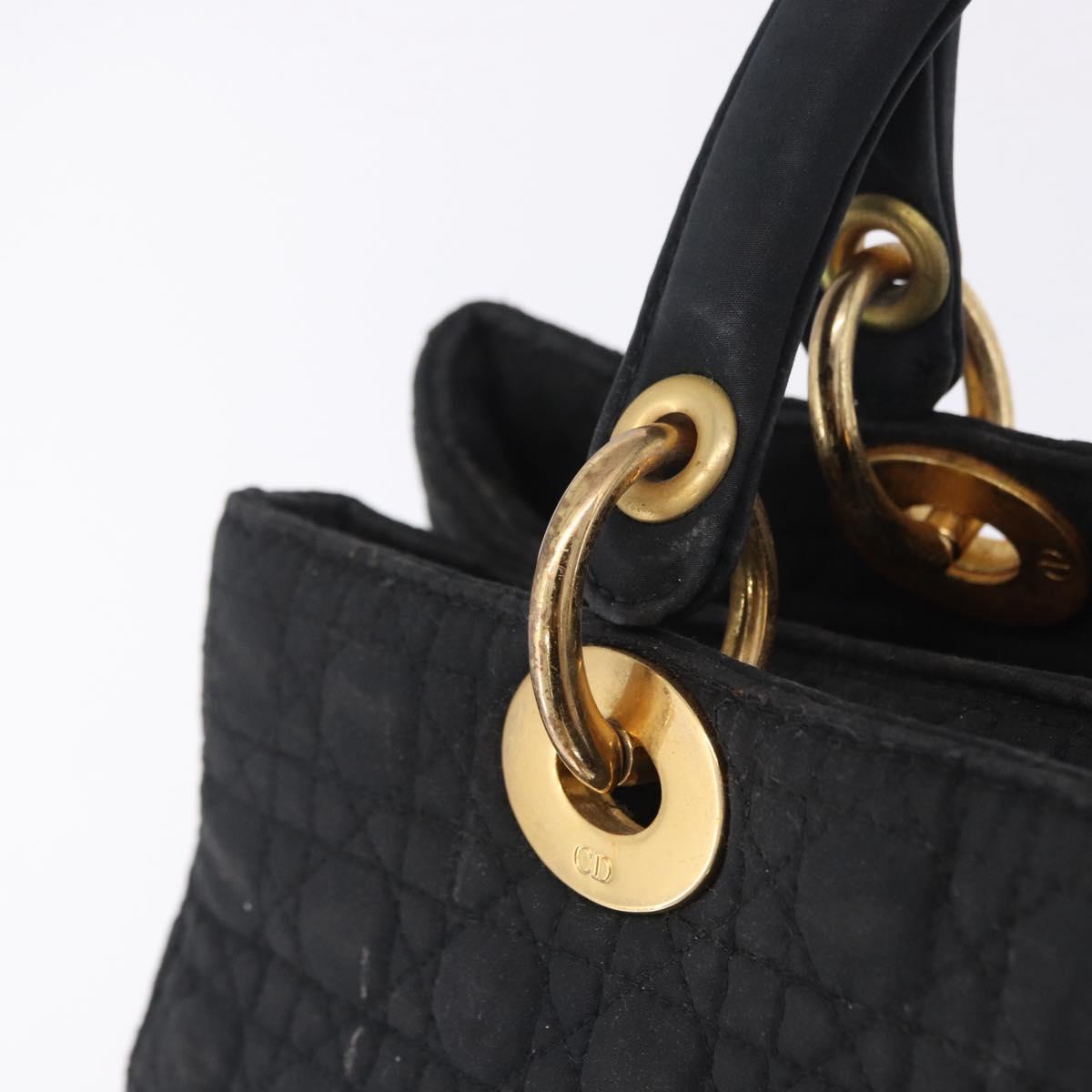 Christian Dior Lady Dior Canage Hand Bag Canvas Black Gold Auth 201352