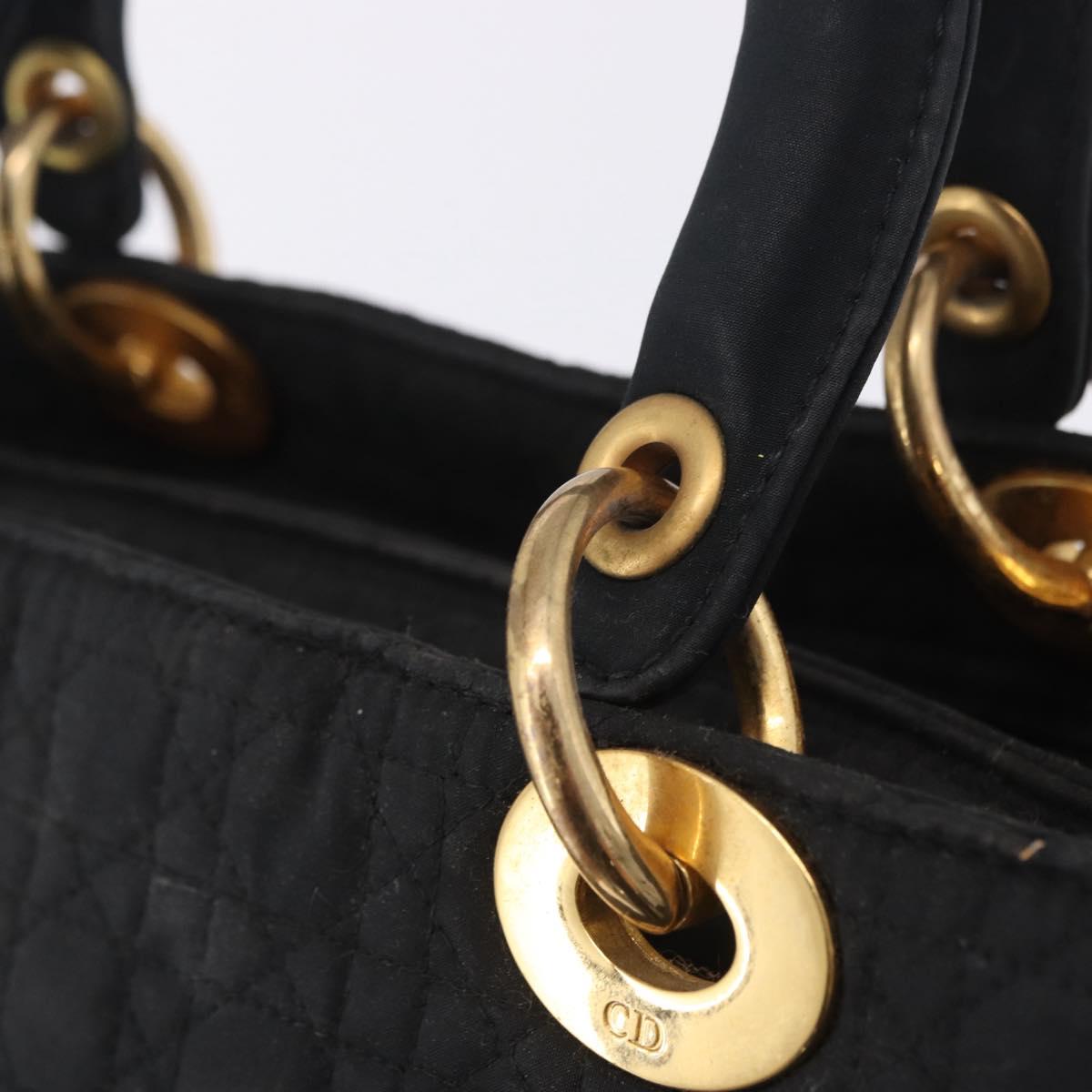 Christian Dior Lady Dior Canage Hand Bag Canvas Black Gold Auth 201352