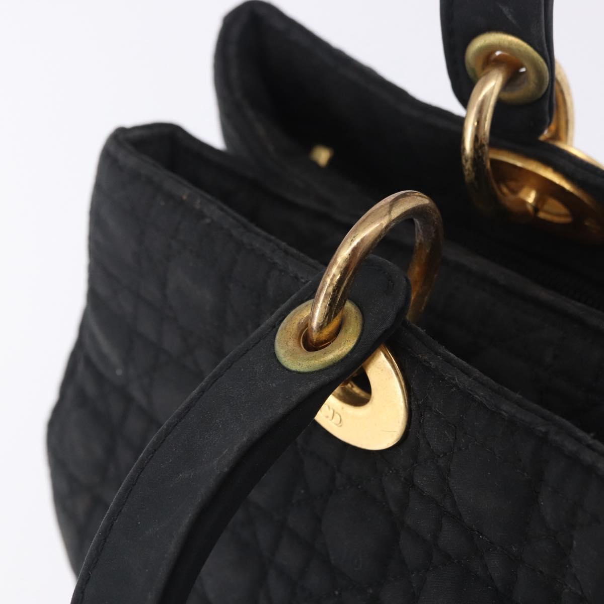 Christian Dior Lady Dior Canage Hand Bag Canvas Black Gold Auth 201352