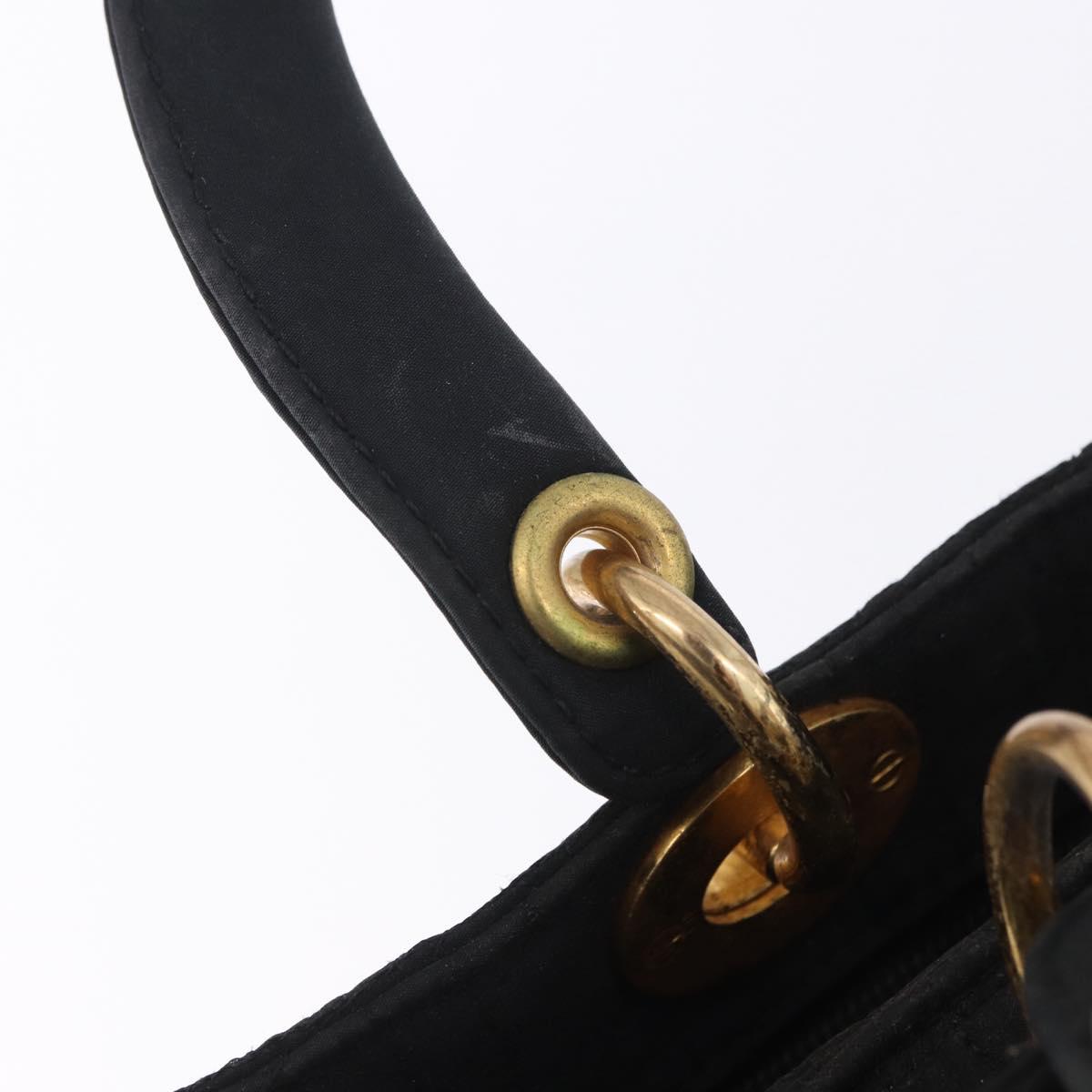 Christian Dior Lady Dior Canage Hand Bag Canvas Black Gold Auth 201352