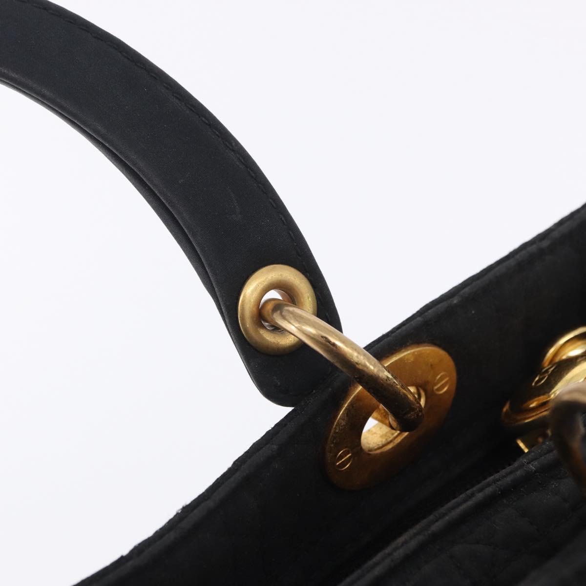 Christian Dior Lady Dior Canage Hand Bag Canvas Black Gold Auth 201352