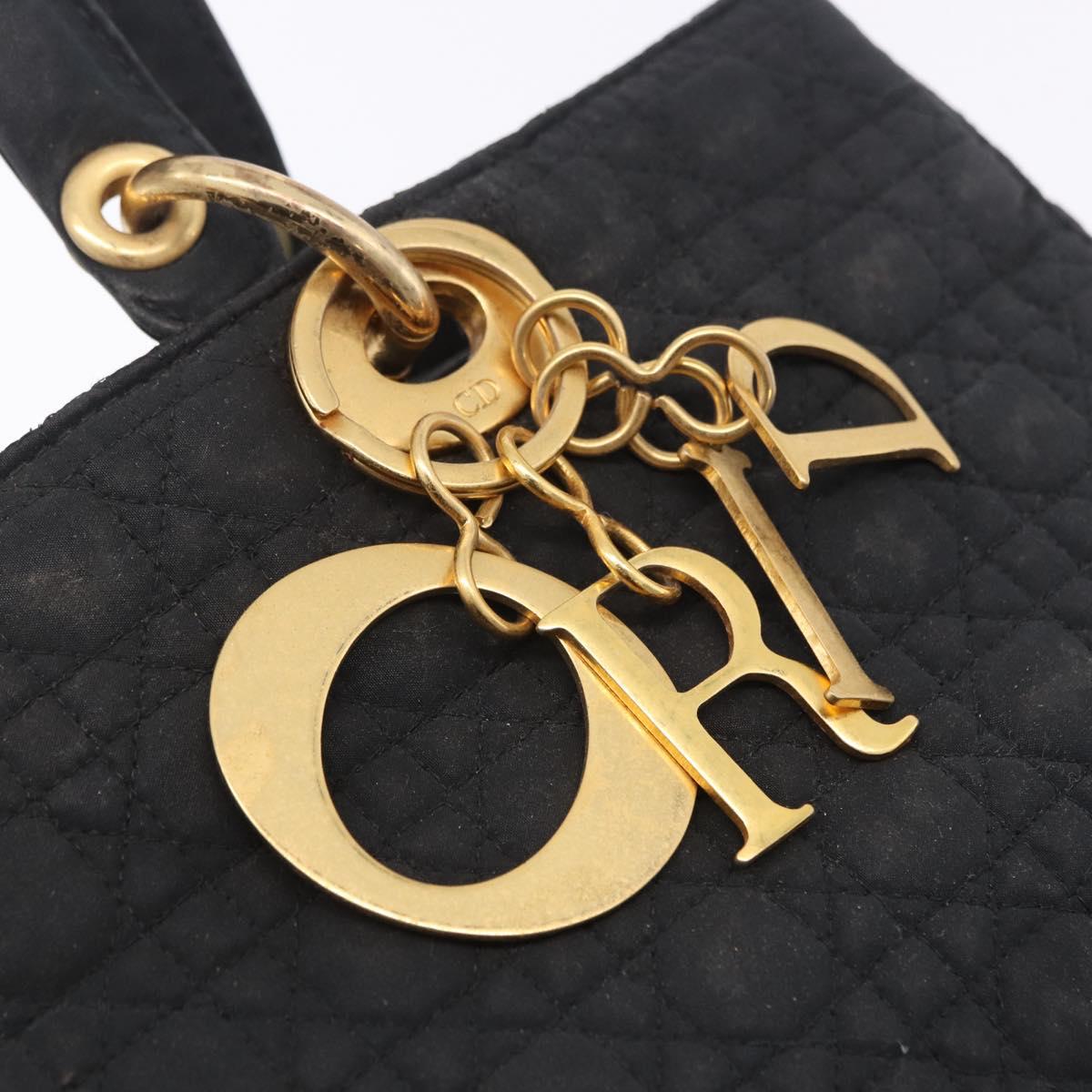 Christian Dior Lady Dior Canage Hand Bag Canvas Black Gold Auth 201352