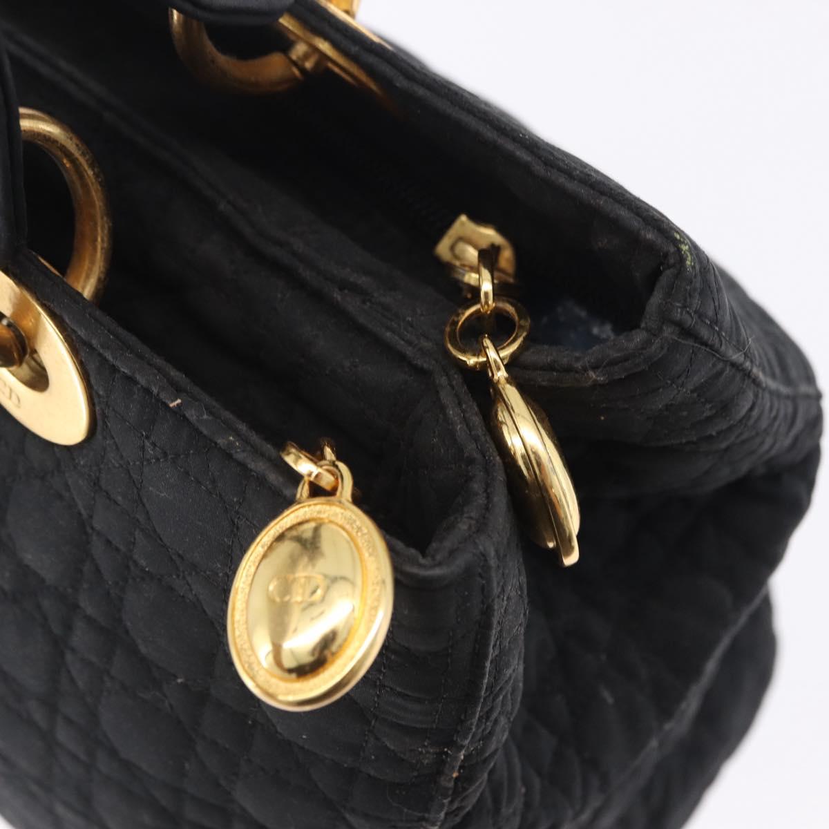 Christian Dior Lady Dior Canage Hand Bag Canvas Black Gold Auth 201352