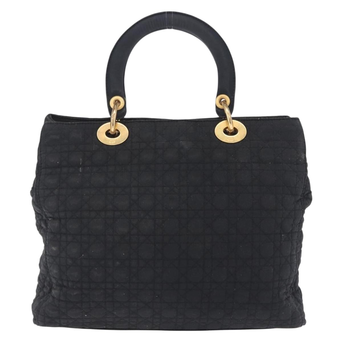 Christian Dior Lady Dior Canage Hand Bag Canvas Black Gold Auth 201352