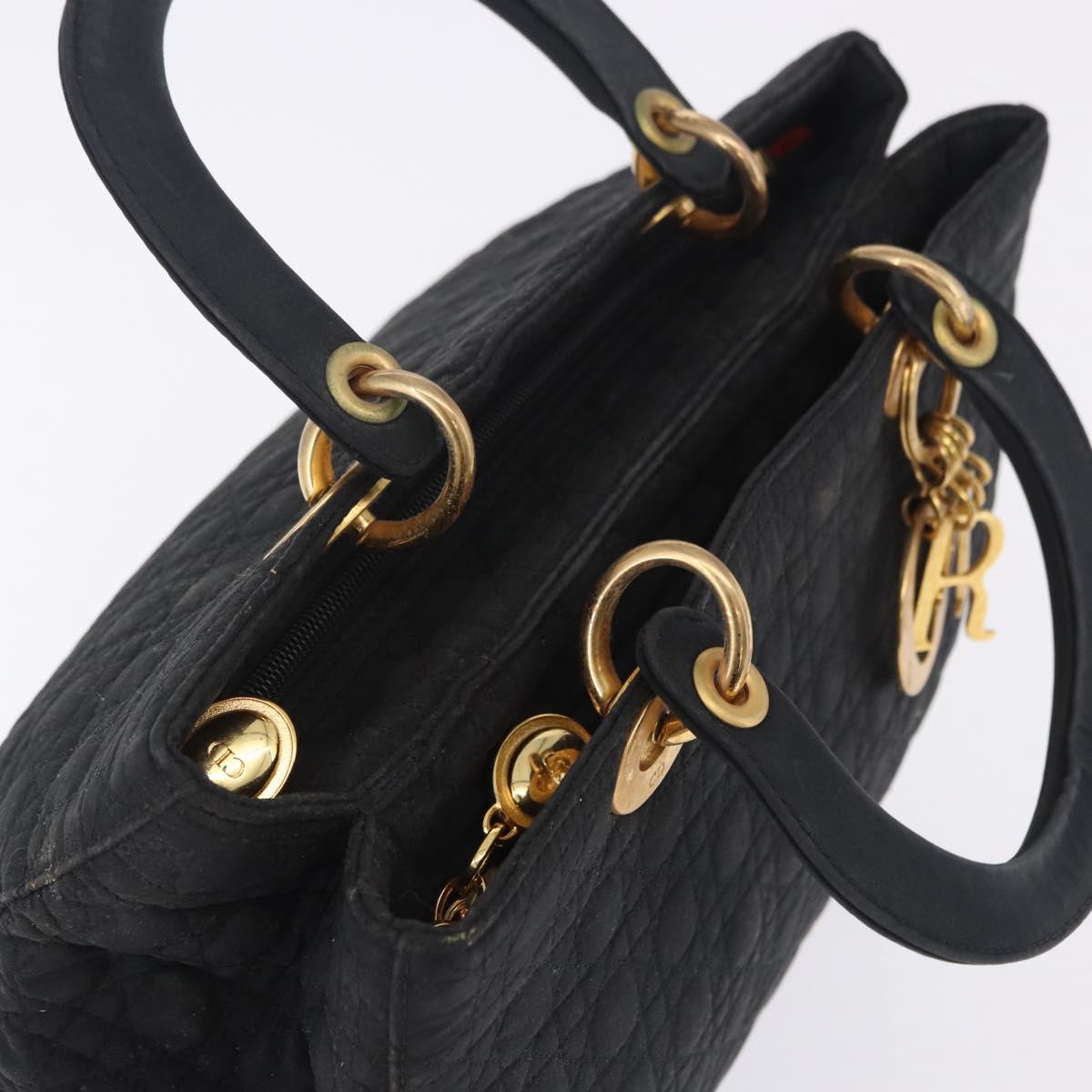 Christian Dior Lady Dior Canage Hand Bag Canvas Black Gold Auth 201352
