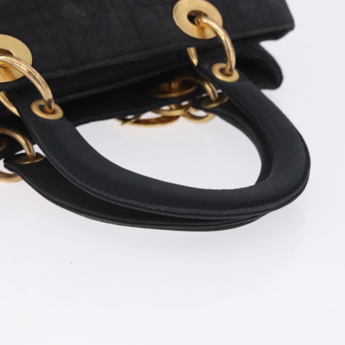 Christian Dior Lady Dior Canage Hand Bag Canvas Black Gold Auth 201352