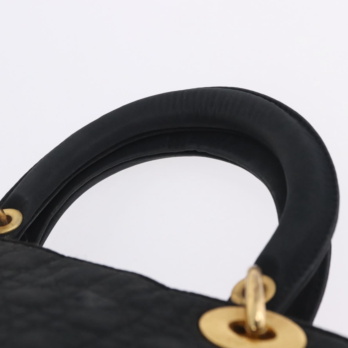 Christian Dior Lady Dior Canage Hand Bag Canvas Black Gold Auth 201352