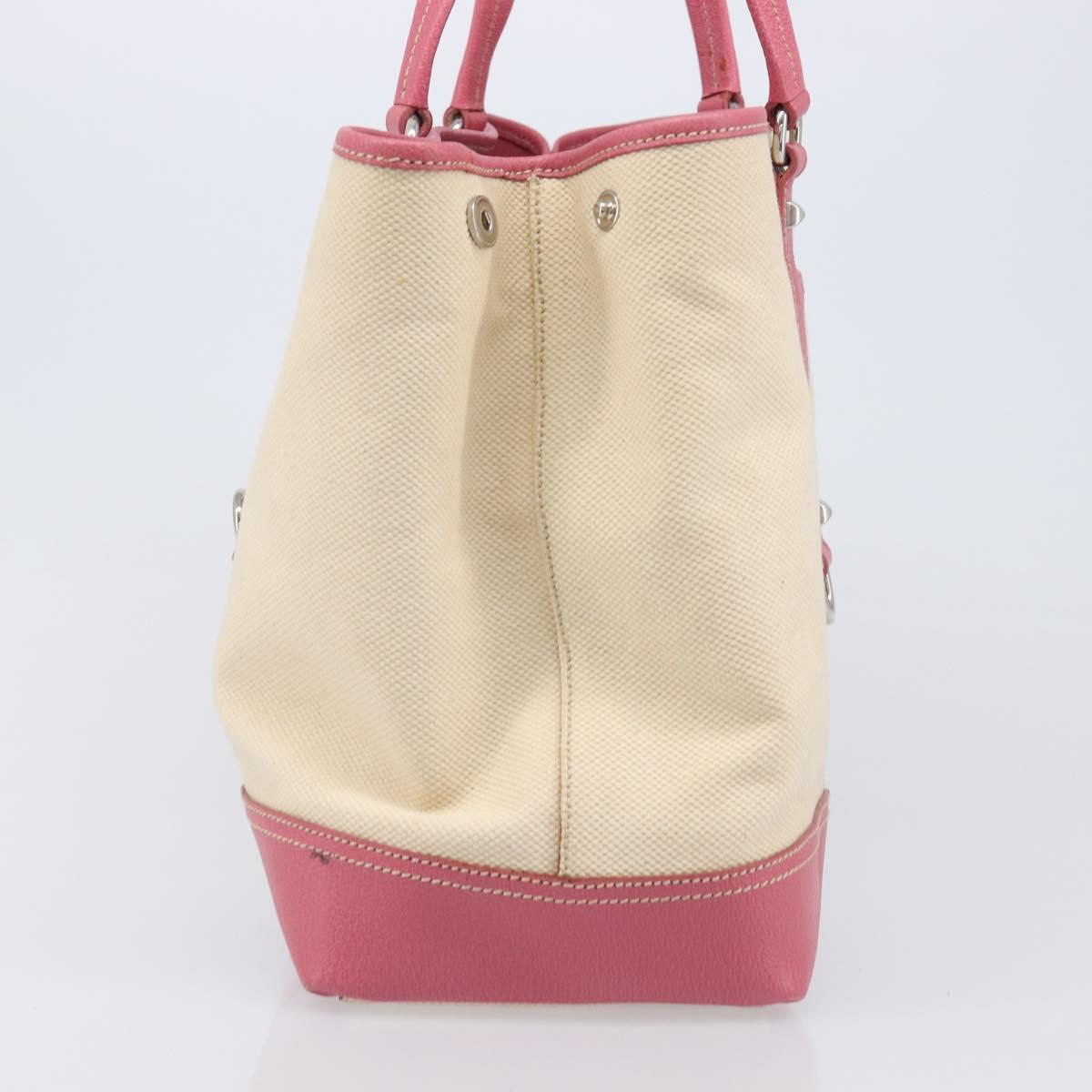 PRADA Tote Bag Canvas Ivory Silver Auth 201353V